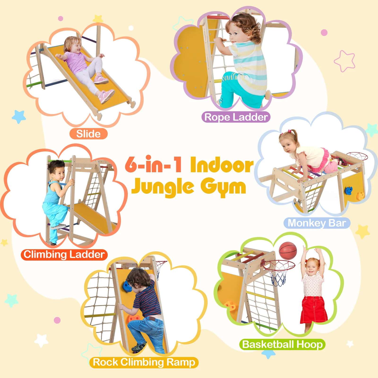 Kids Indoor Playground 6-in-1 Jungle Gym for 3-14 Years Olds - Image 14