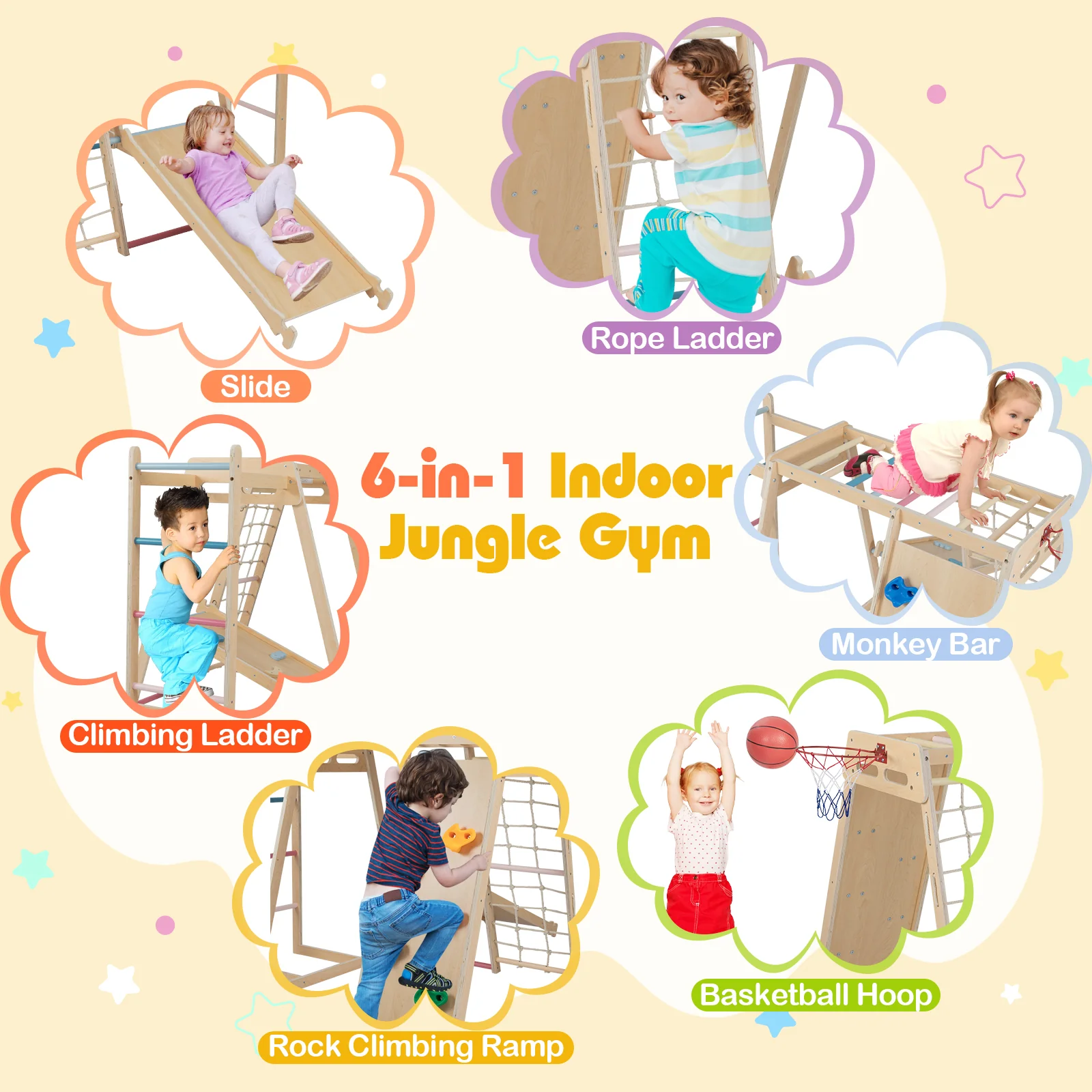 Kids Indoor Playground 6-in-1 Jungle Gym for 3-14 Years Olds - Image 6