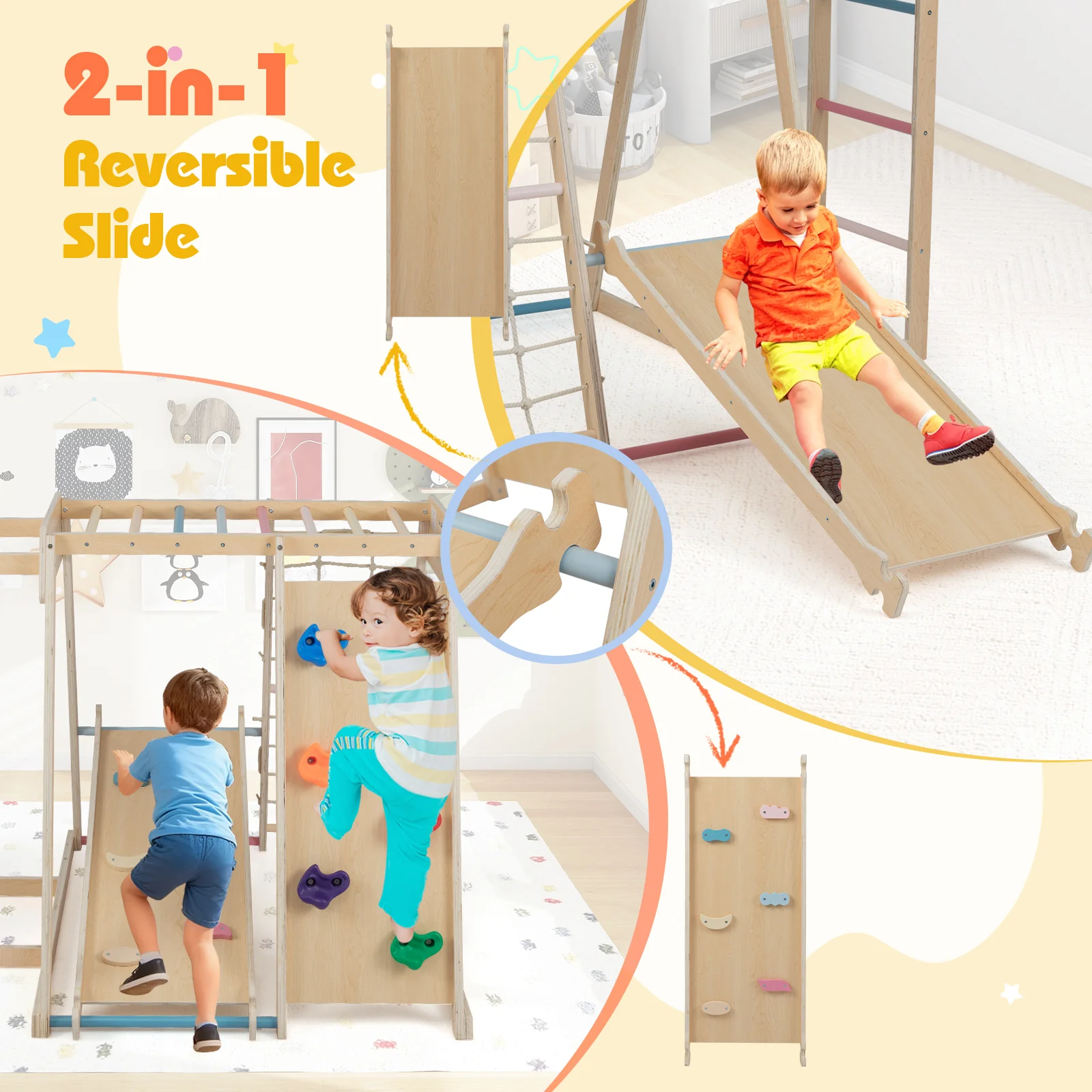 Kids Indoor Playground 6-in-1 Jungle Gym for 3-14 Years Olds - Image 7
