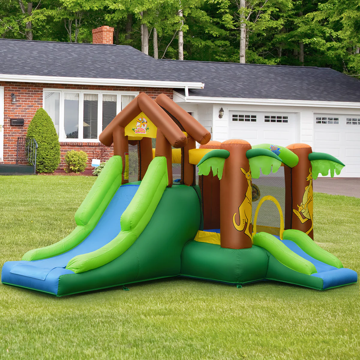 Kids Inflatable Jungle Bounce House Castle with 680W Blower - Image 2