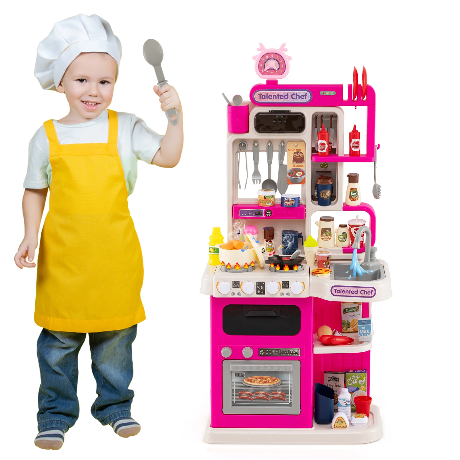 Kids Kitchen Playset Pretend Play Kitchen with Realistic Sounds and Lights - Image 11
