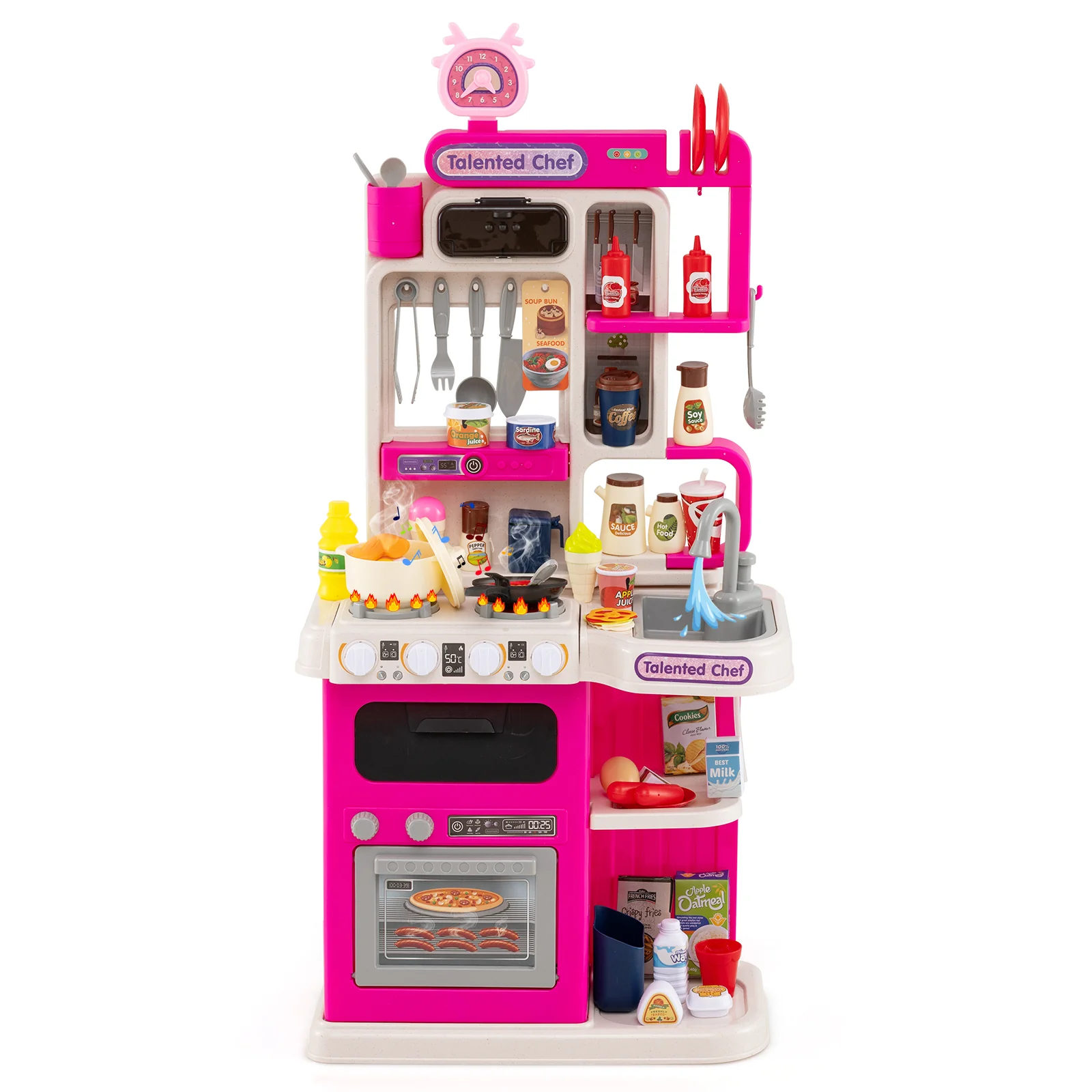 Kids Kitchen Playset Pretend Play Kitchen with Realistic Sounds and Lights - Image 12