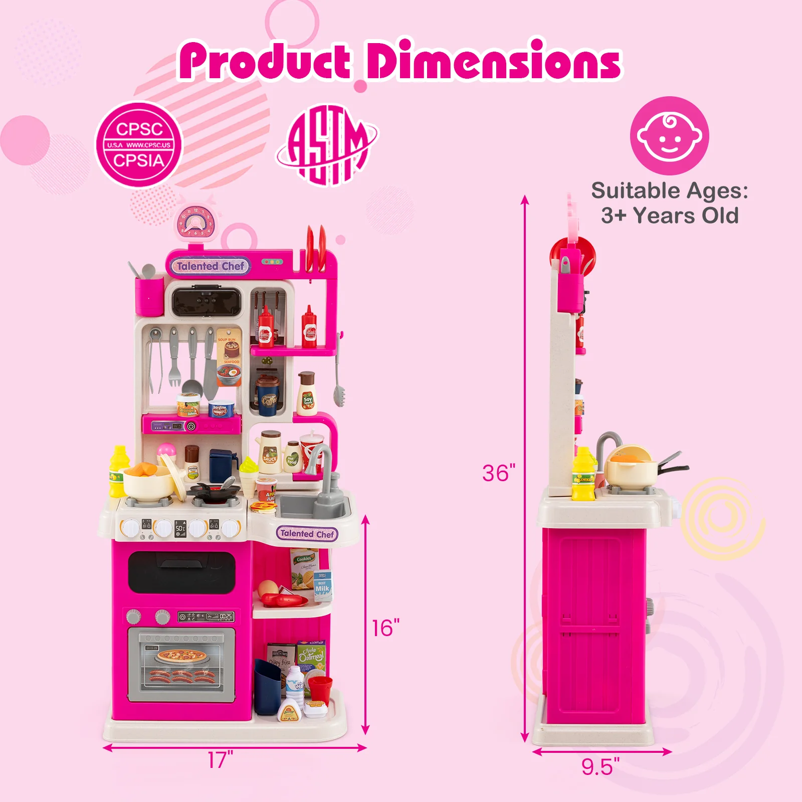 Kids Kitchen Playset Pretend Play Kitchen with Realistic Sounds and Lights - Image 13