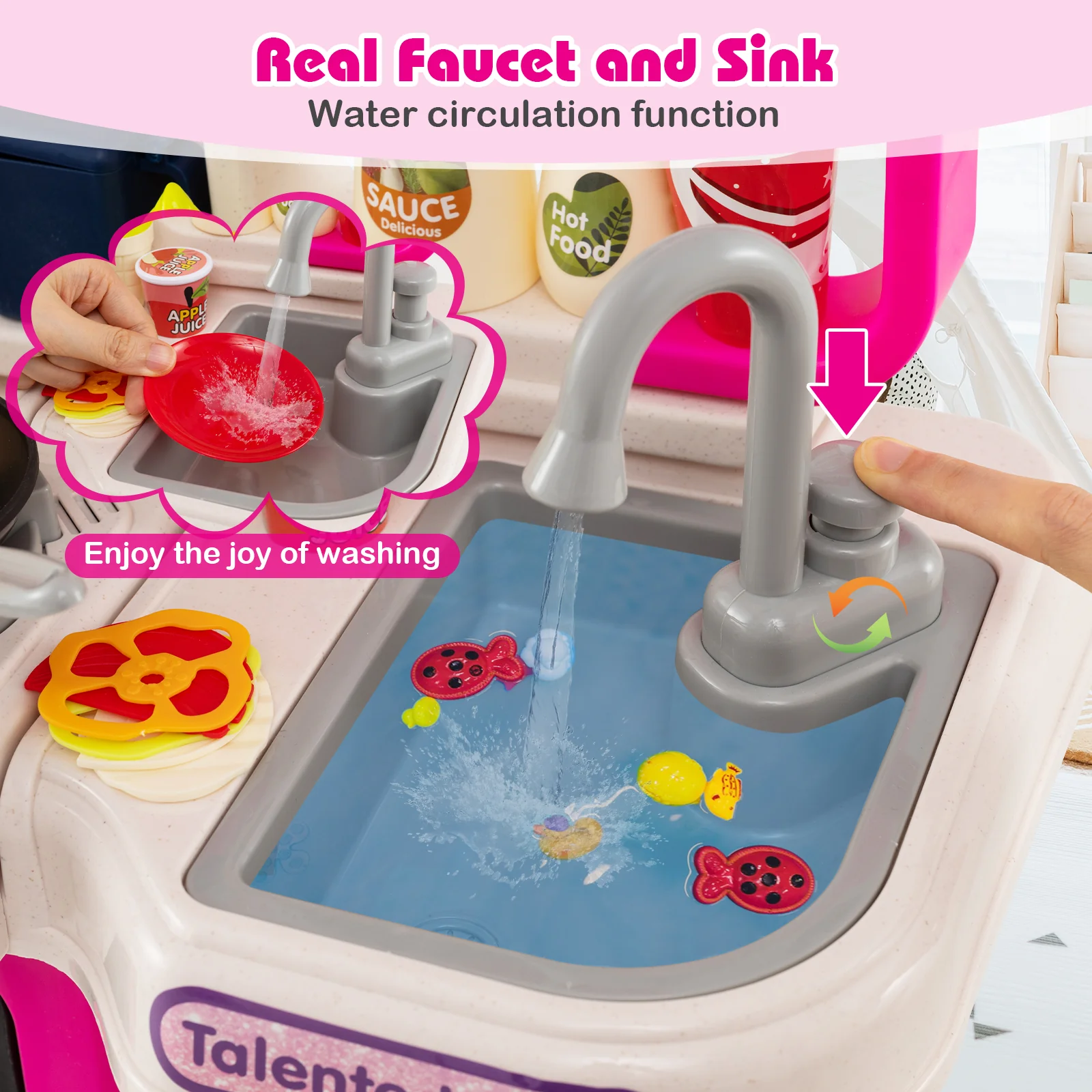 Kids Kitchen Playset Pretend Play Kitchen with Realistic Sounds and Lights - Image 16