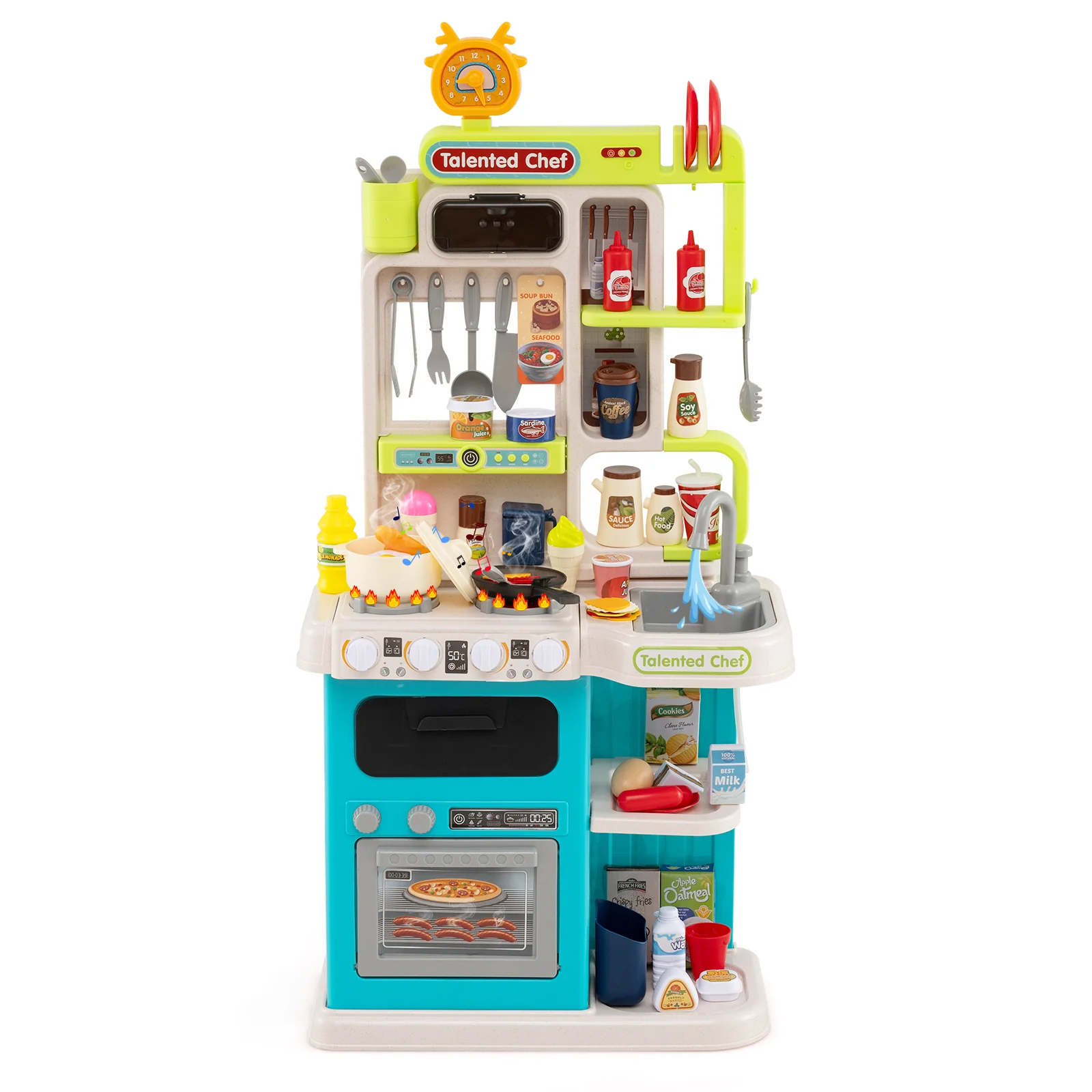 Kids Kitchen Playset Pretend Play Kitchen with Realistic Sounds and Lights - Image 4