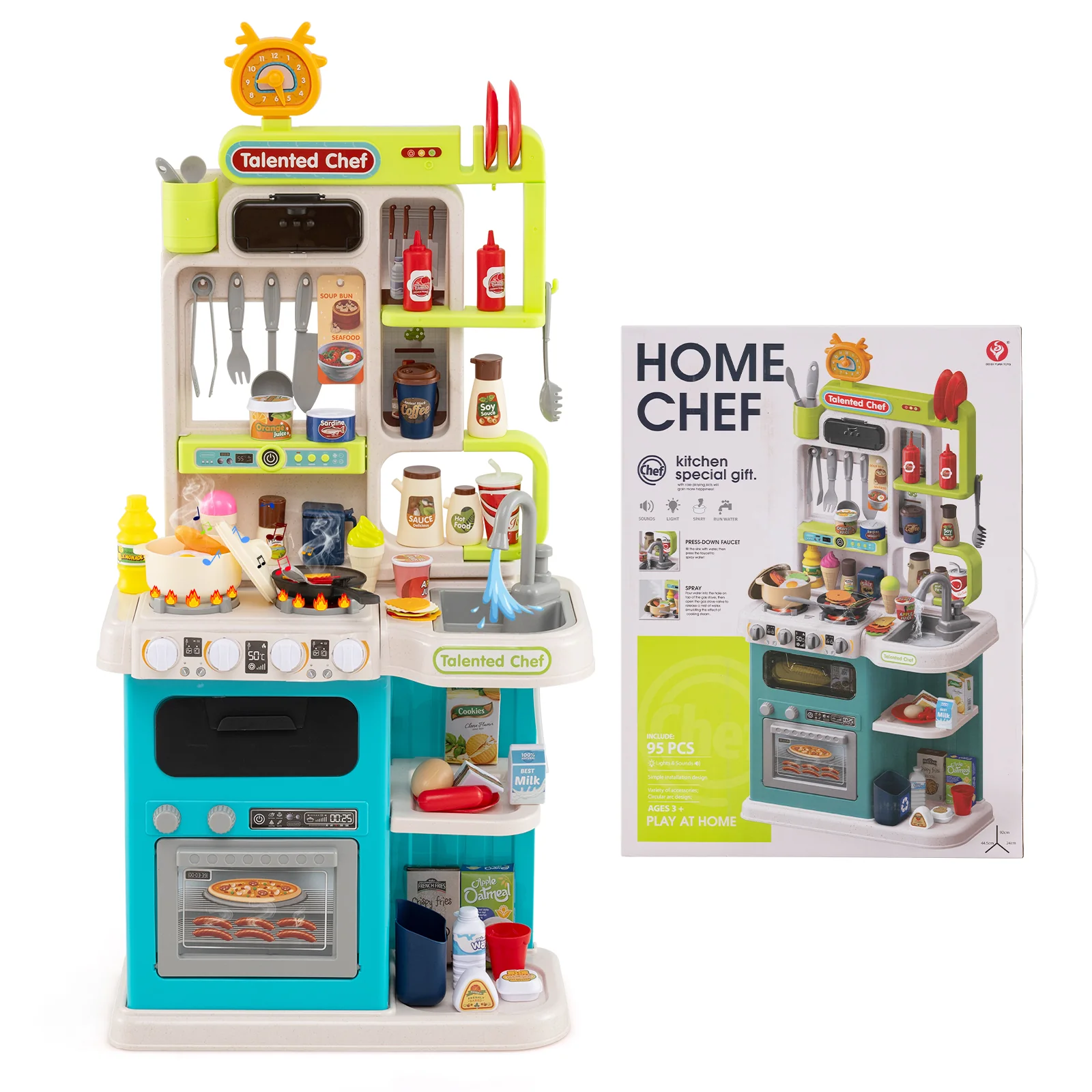 Kids Kitchen Playset Pretend Play Kitchen with Realistic Sounds and Lights - Image 6