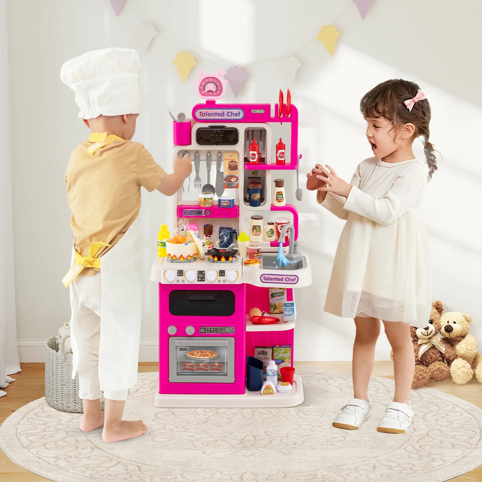 Kids Kitchen Playset Pretend Play Kitchen with Realistic Sounds and Lights - Image 9
