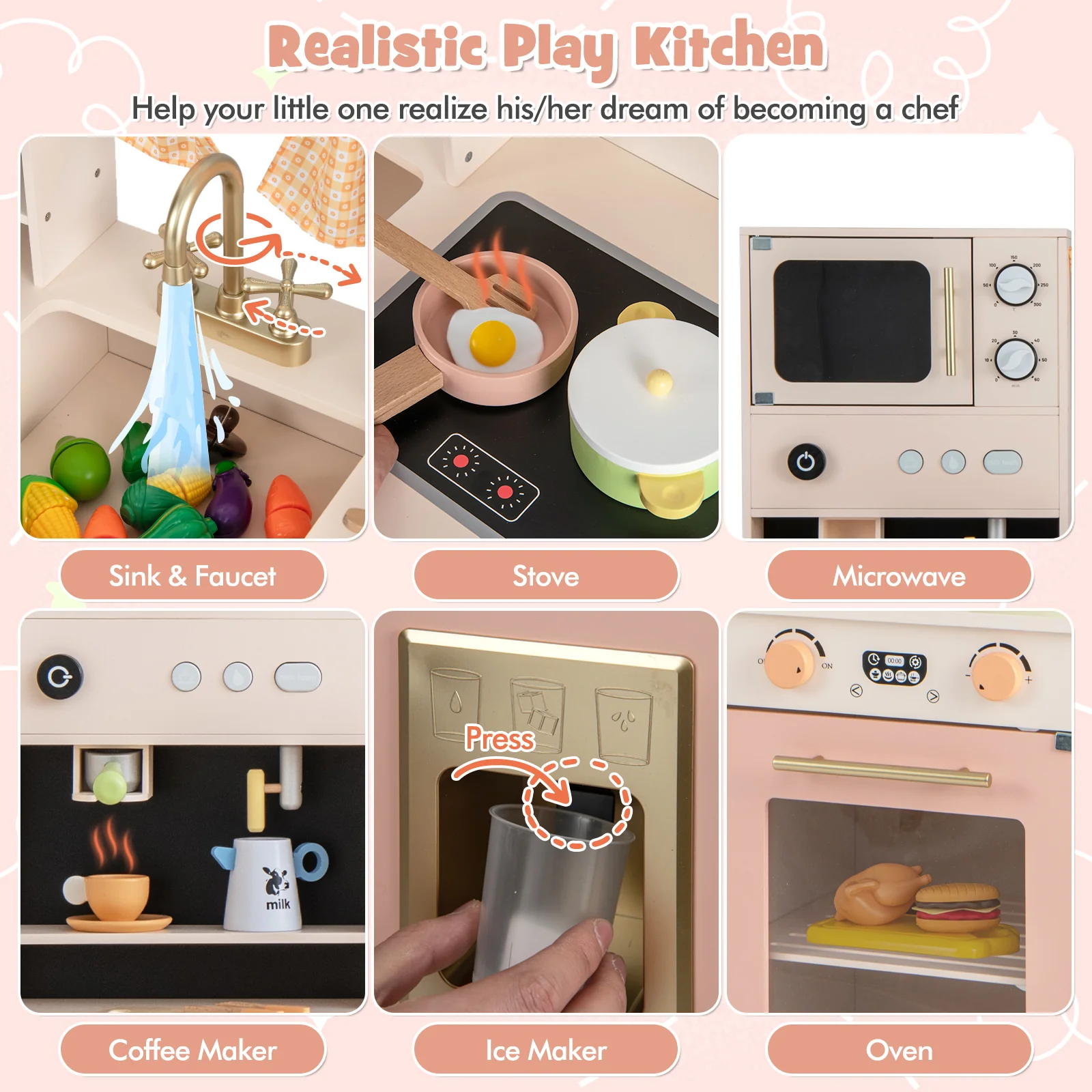 Kids Kitchen Playset with Microwave and Coffee Maker for Ages 3+ - Image 14