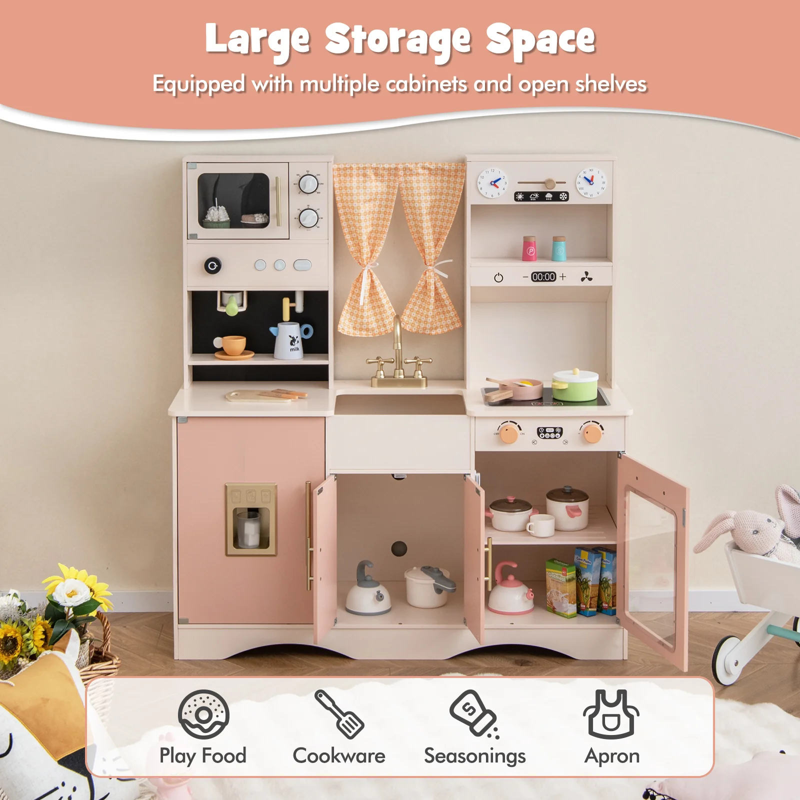 Kids Kitchen Playset with Microwave and Coffee Maker for Ages 3+ - Image 16