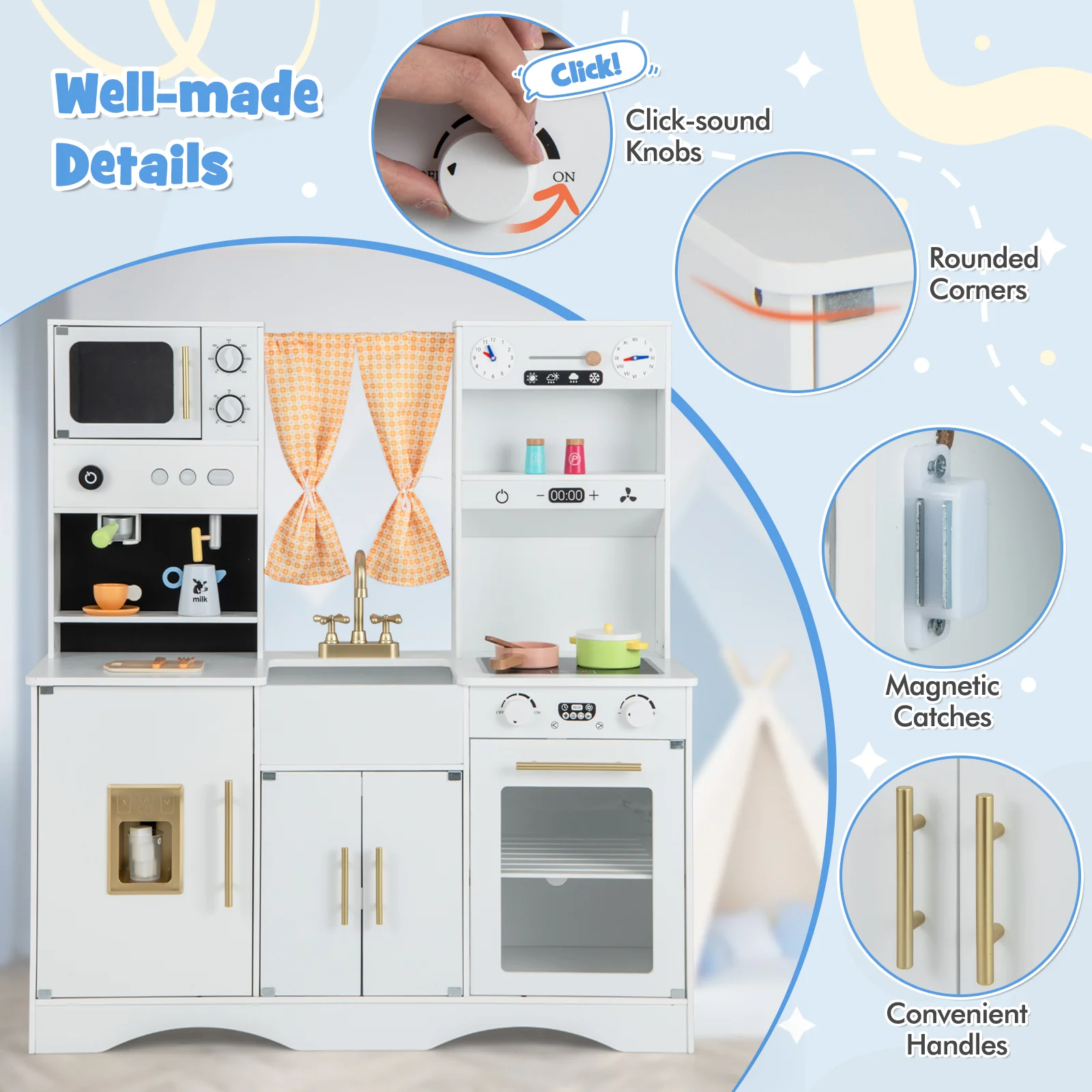 Kids Kitchen Playset with Microwave and Coffee Maker for Ages 3+ - Image 5