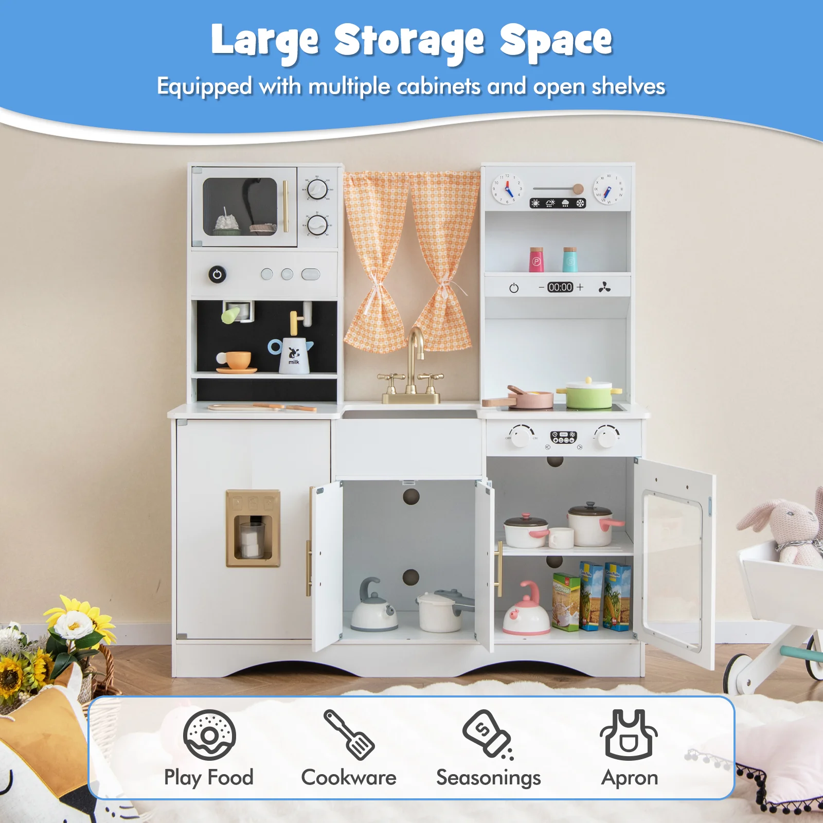 Kids Kitchen Playset with Microwave and Coffee Maker for Ages 3+ - Image 8
