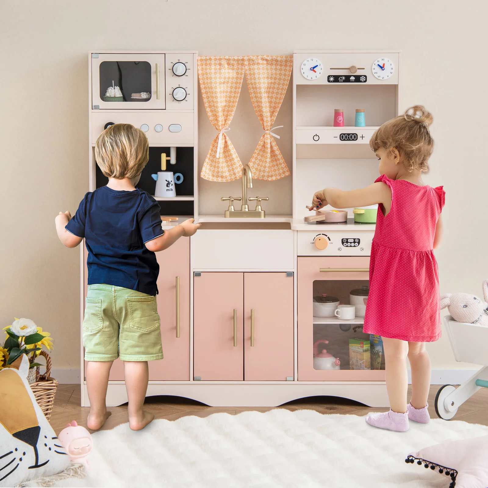 Kids Kitchen Playset with Microwave and Coffee Maker for Ages 3+ - Image 9
