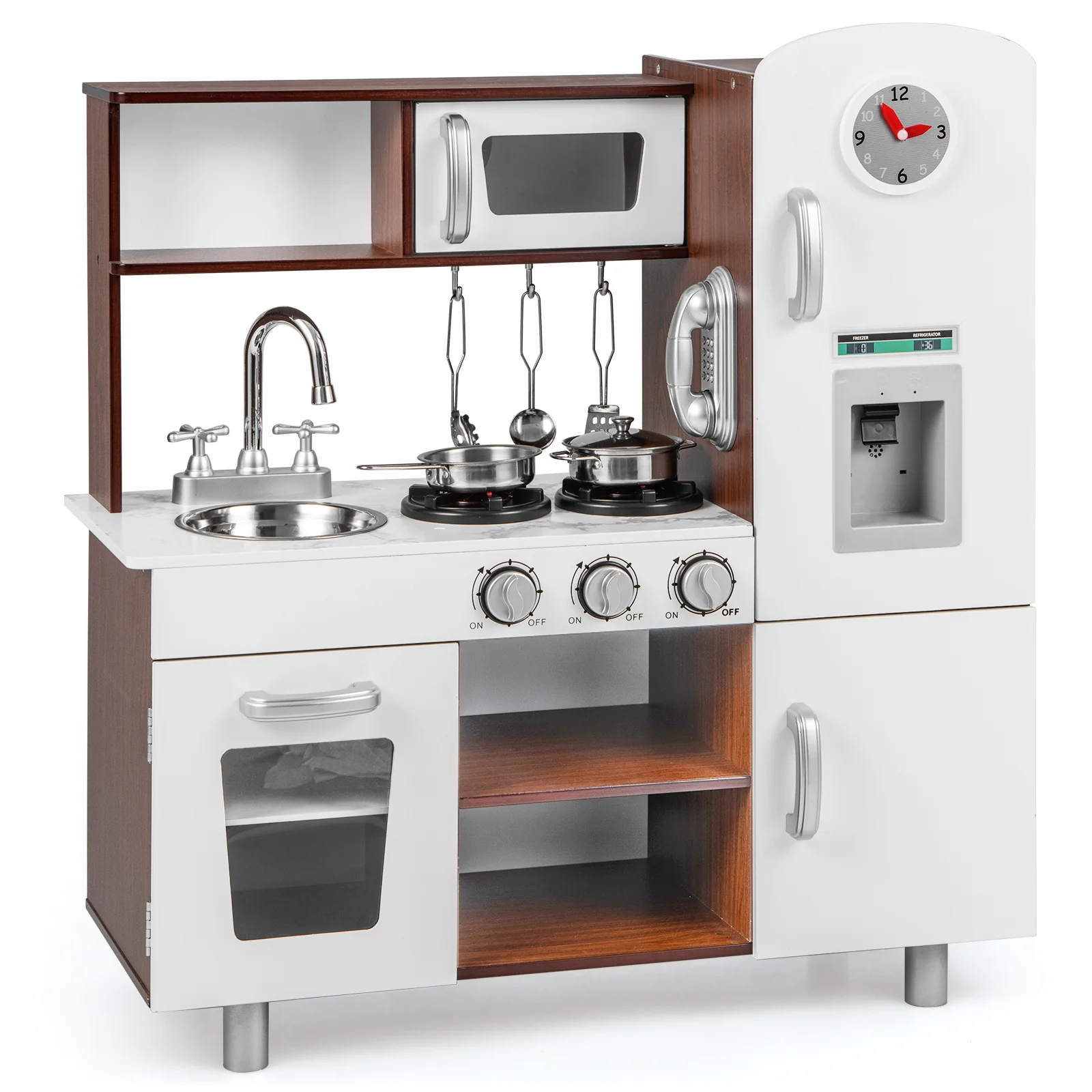 Kids Kitchen Playset with Realistic Sounds and Lights-Brown & White - Image 3