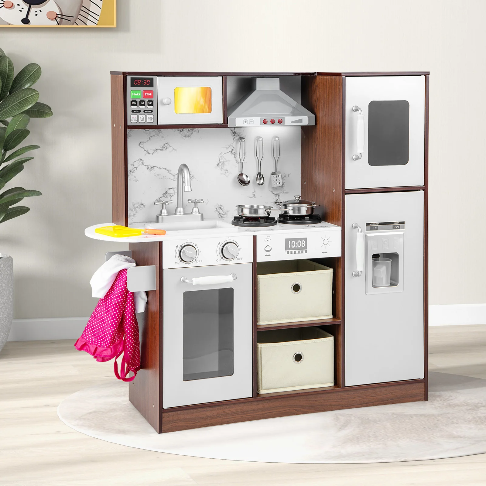 Kids Modern Toy Kitchen Playset with Attractive Lights and Sounds-Coffee - Image 2