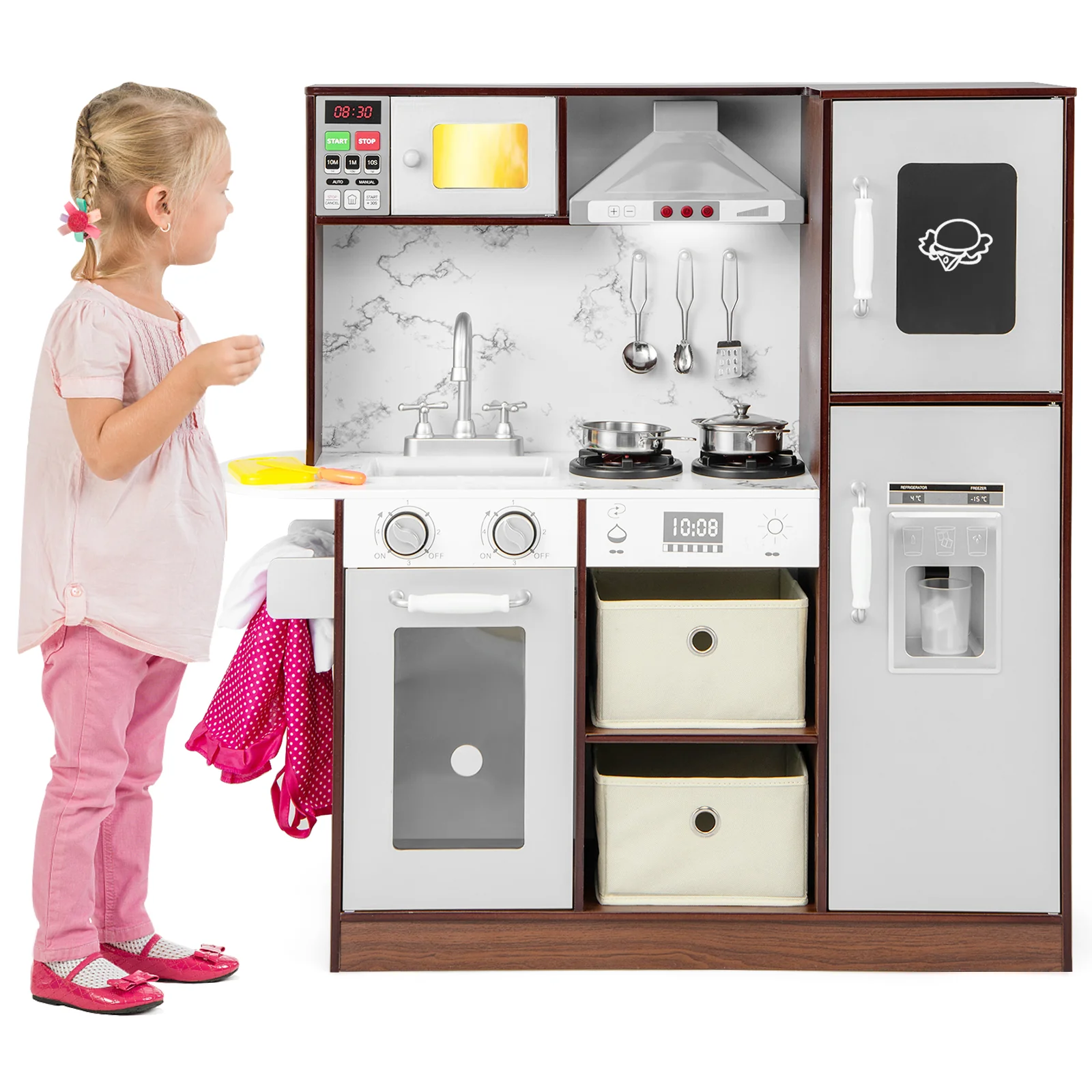 Kids Modern Toy Kitchen Playset with Attractive Lights and Sounds-Coffee - Image 4