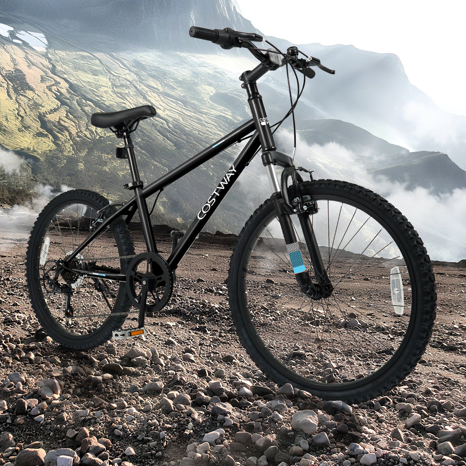 Kids Mountain Bike 20 24 Inch Child Bicycle for Boys Girls Aged 8+ Years Old Black - Image 2