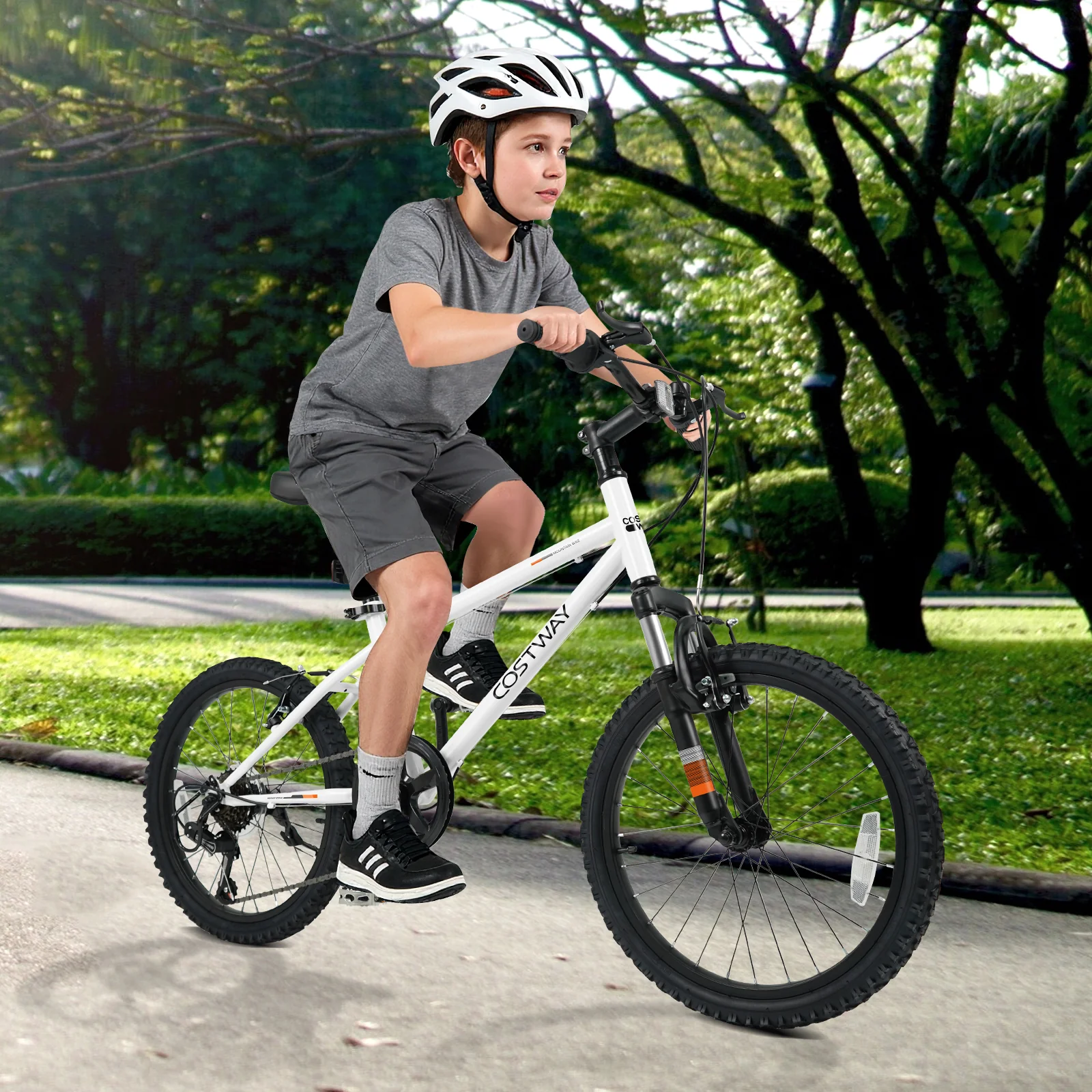 Kids Mountain Bike 20 24 Inch Child Bicycle for Boys Girls Aged 8+ Years Old White - Image 9