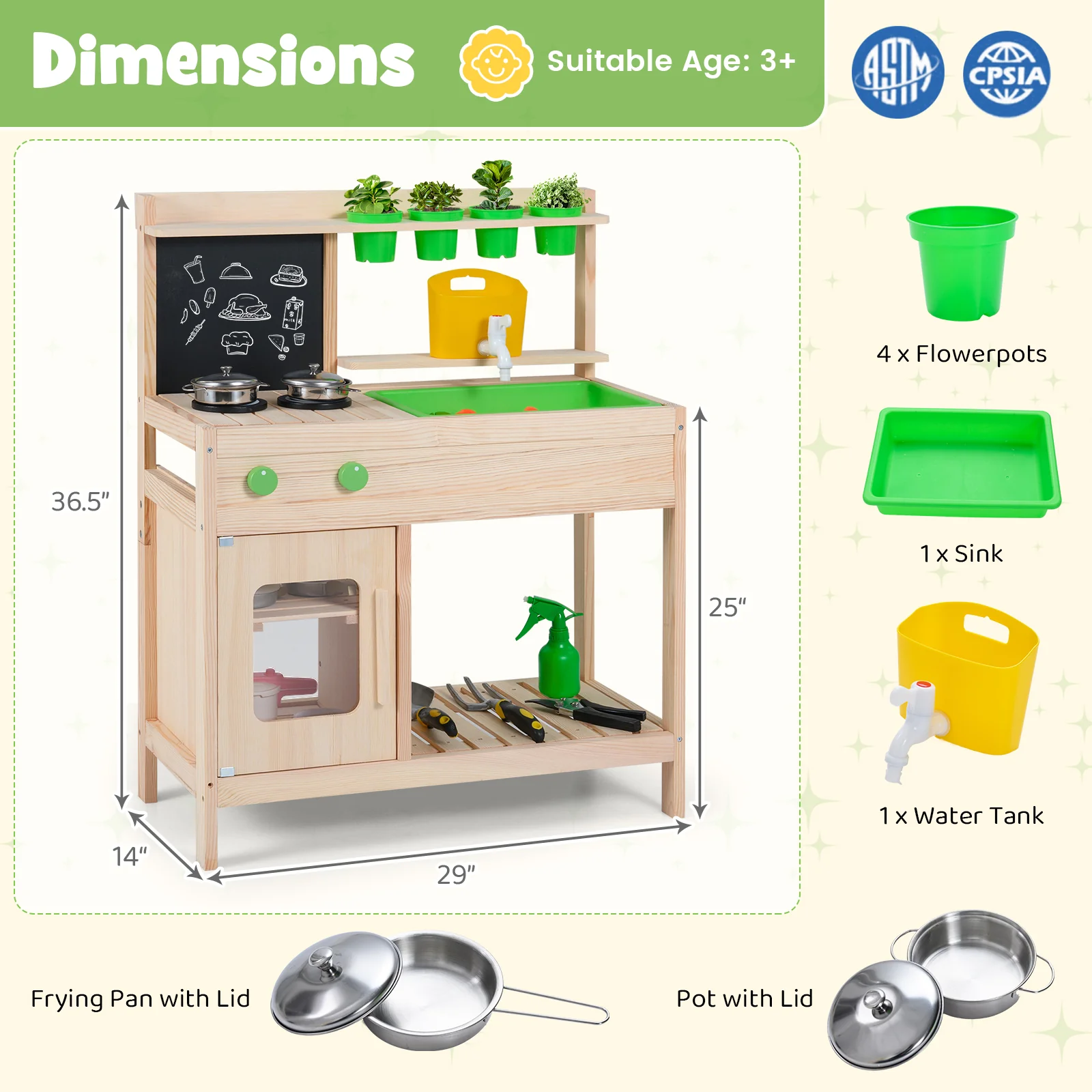 Kids Mud Kitchen Play Pretend Kitchen with Chalkboard for Kids Aged 3+ - Image 5
