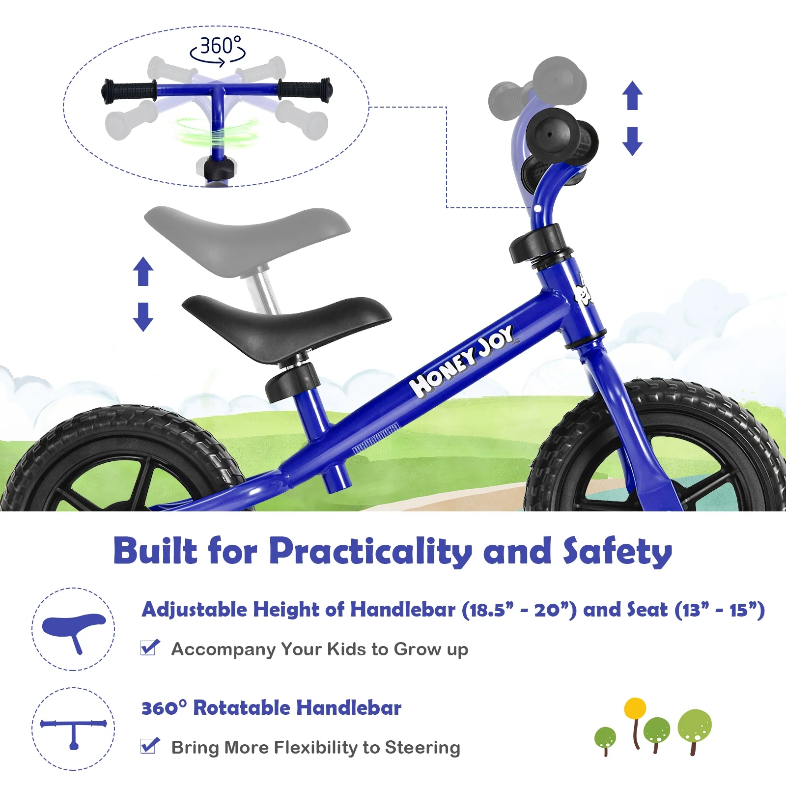 Kids No Pedal Balance Bike with Adjustable Handlebar and Seat - Image 15