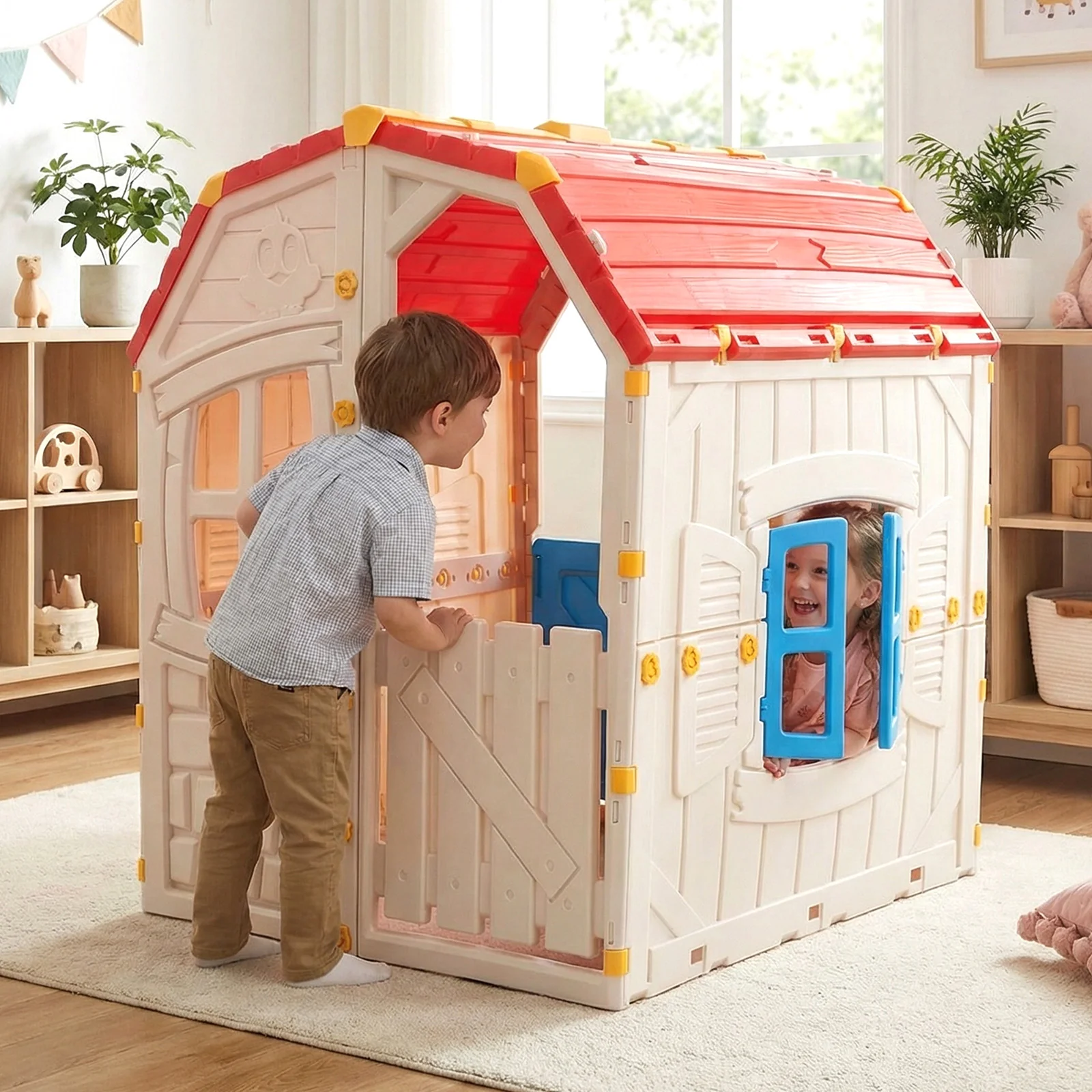 Kids Outdoor Playhouse with Openable Windows and Door for Indoor Room - Image 10