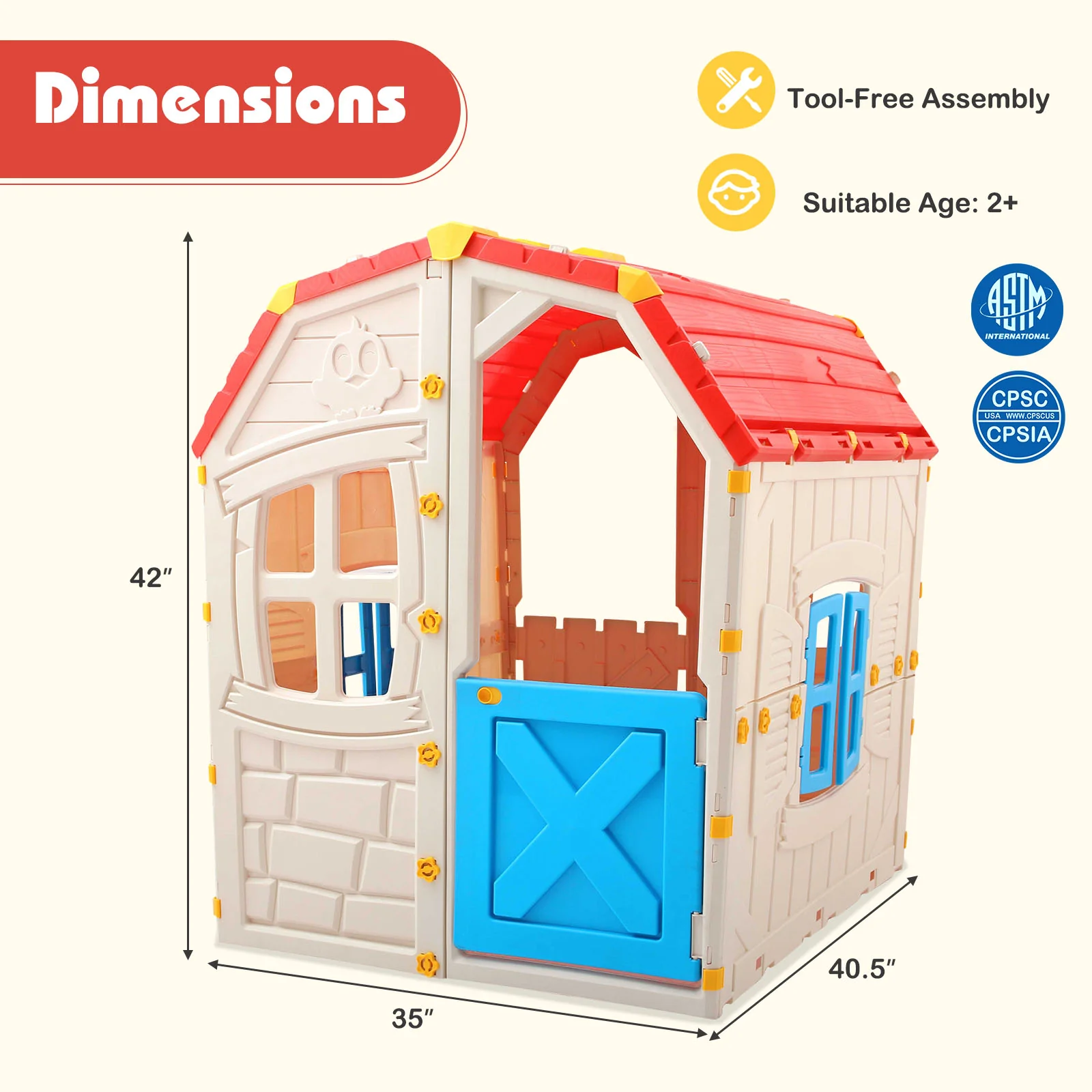 Kids Outdoor Playhouse with Openable Windows and Door for Indoor Room - Image 13