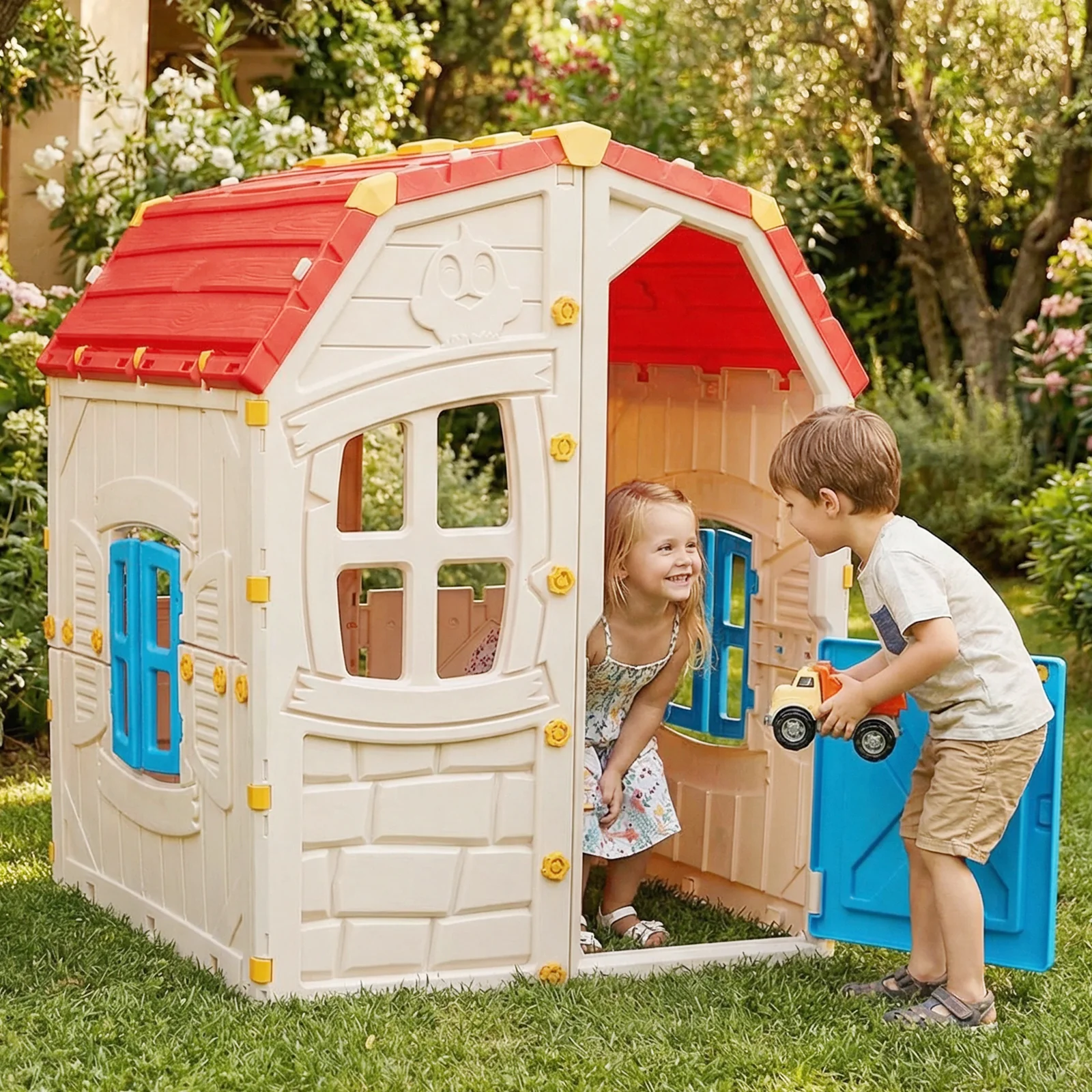 Kids Outdoor Playhouse with Openable Windows and Door for Indoor Room - Image 14