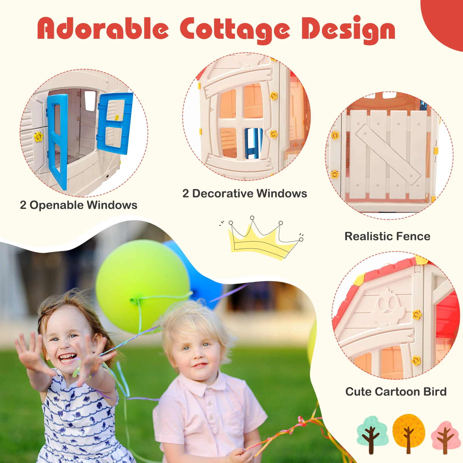 Kids Outdoor Playhouse with Openable Windows and Door for Indoor Room - Image 16