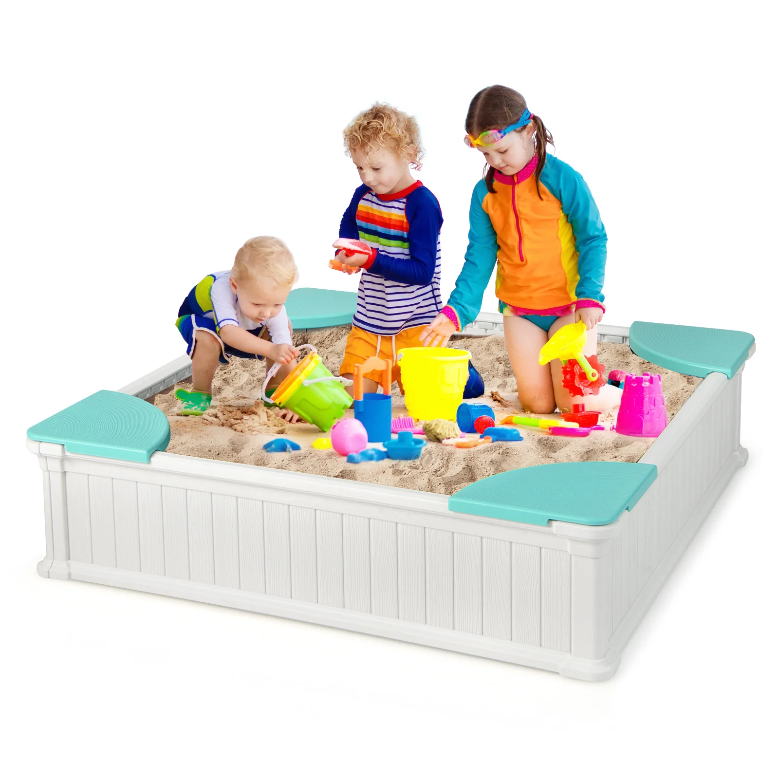 Kids Outdoor Sandbox with Oxford Cover and 4 Corner Seats - Image 11