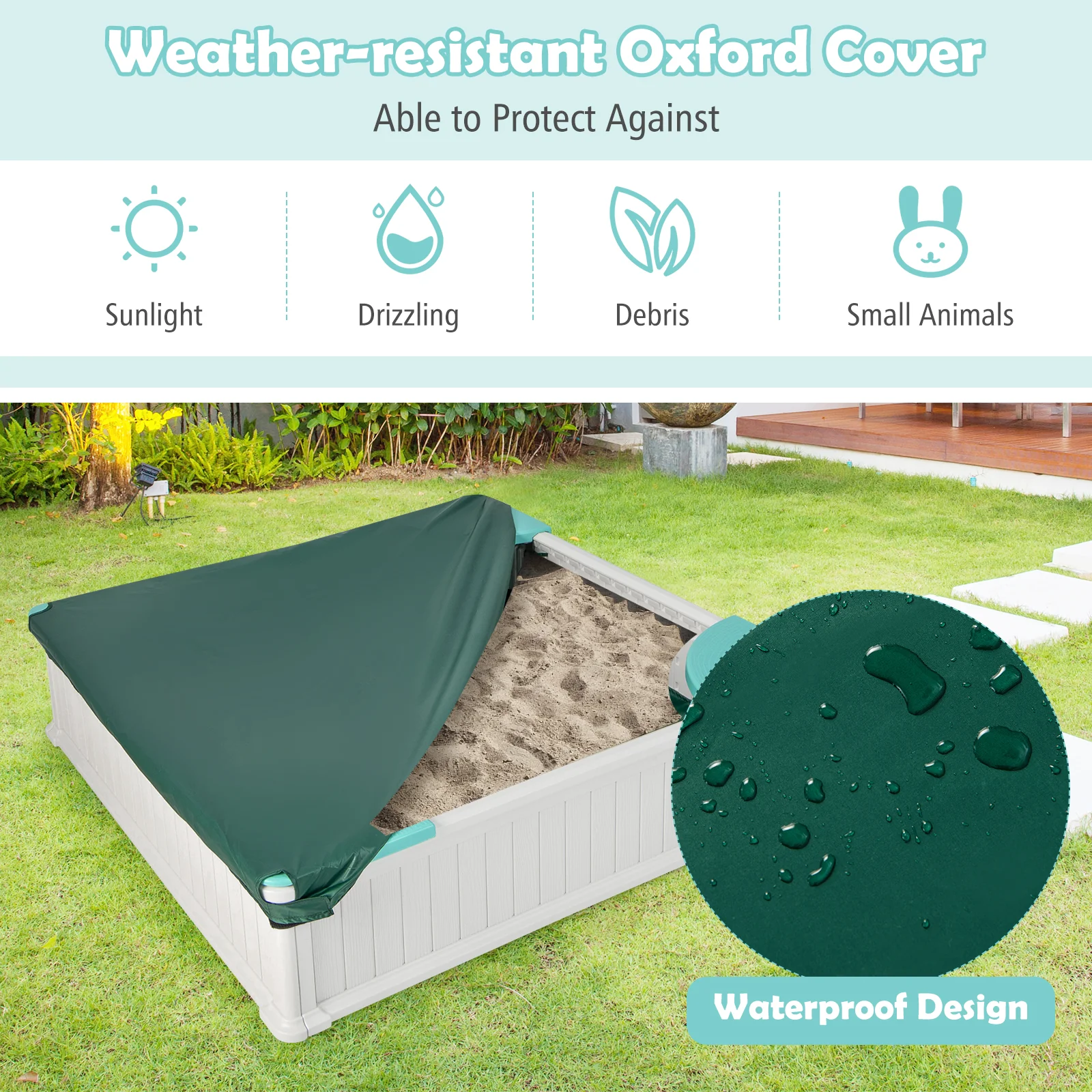 Kids Outdoor Sandbox with Oxford Cover and 4 Corner Seats - Image 13