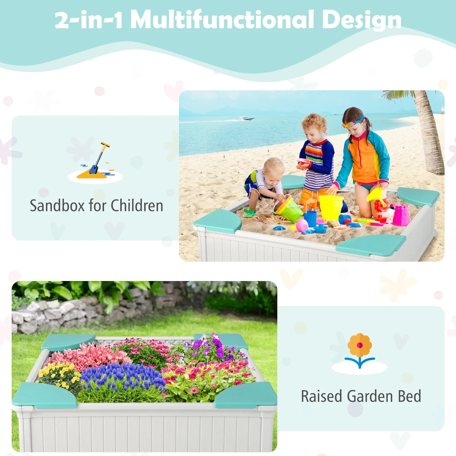 Kids Outdoor Sandbox with Oxford Cover and 4 Corner Seats - Image 15