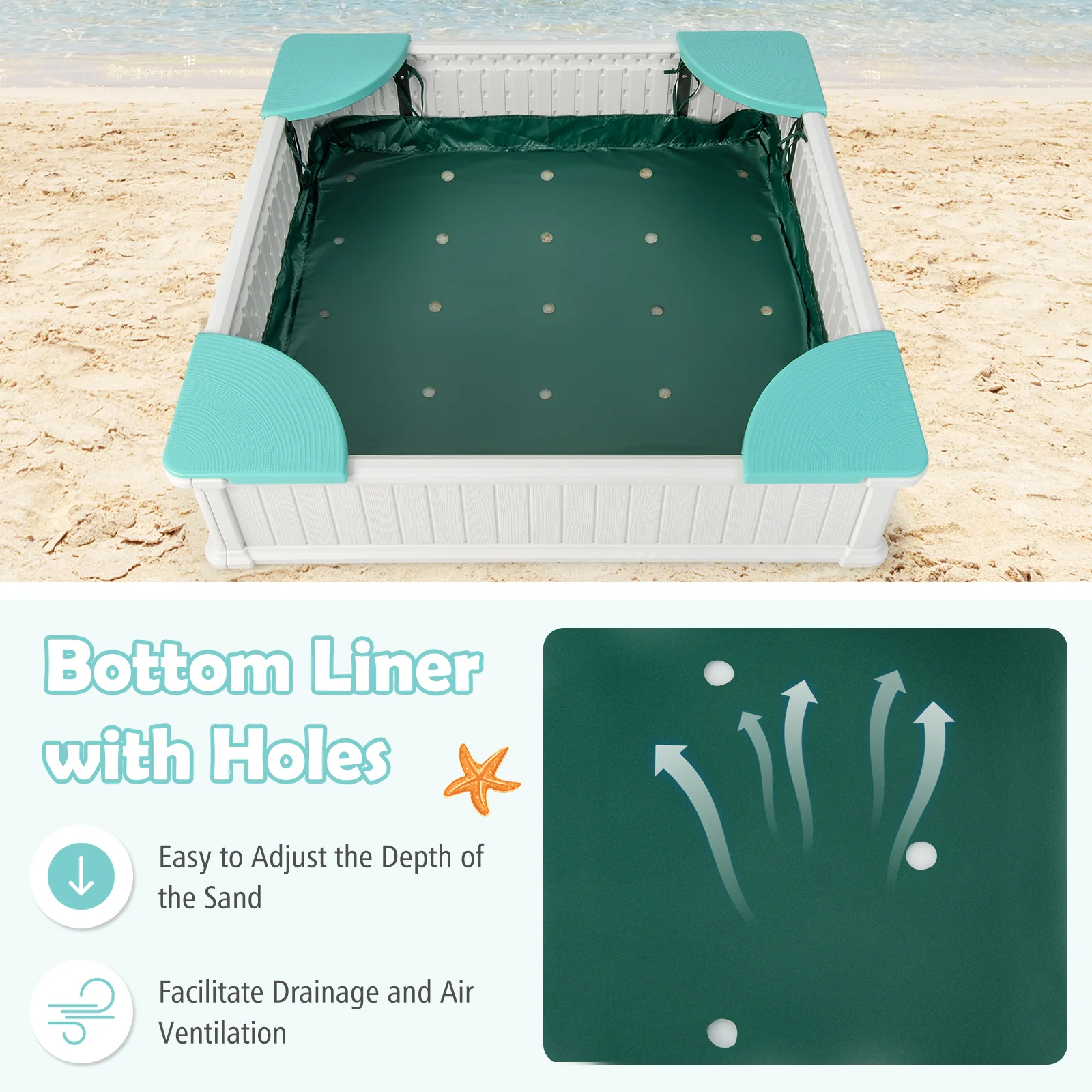 Kids Outdoor Sandbox with Oxford Cover and 4 Corner Seats - Image 16