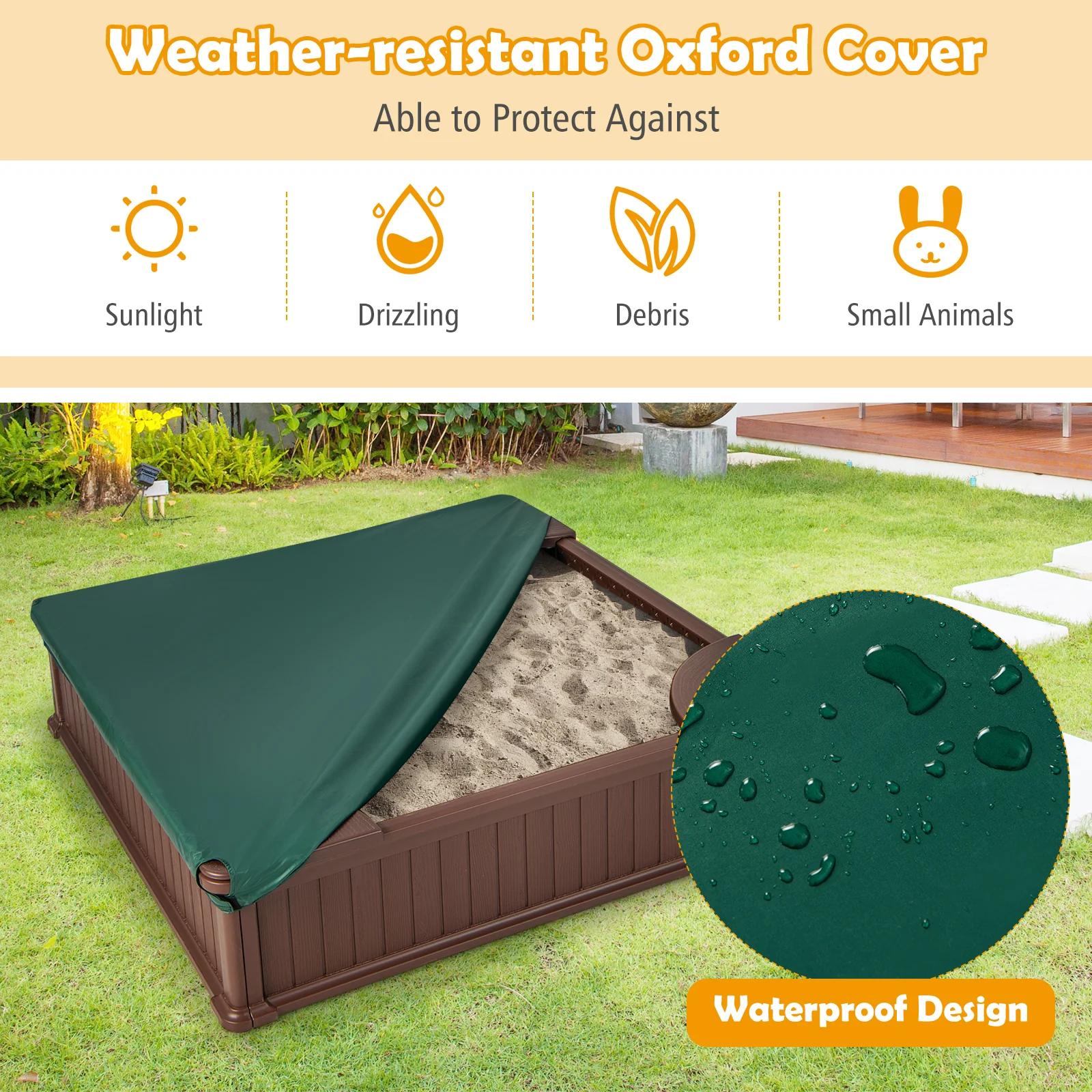Kids Outdoor Sandbox with Oxford Cover and 4 Corner Seats - Image 5