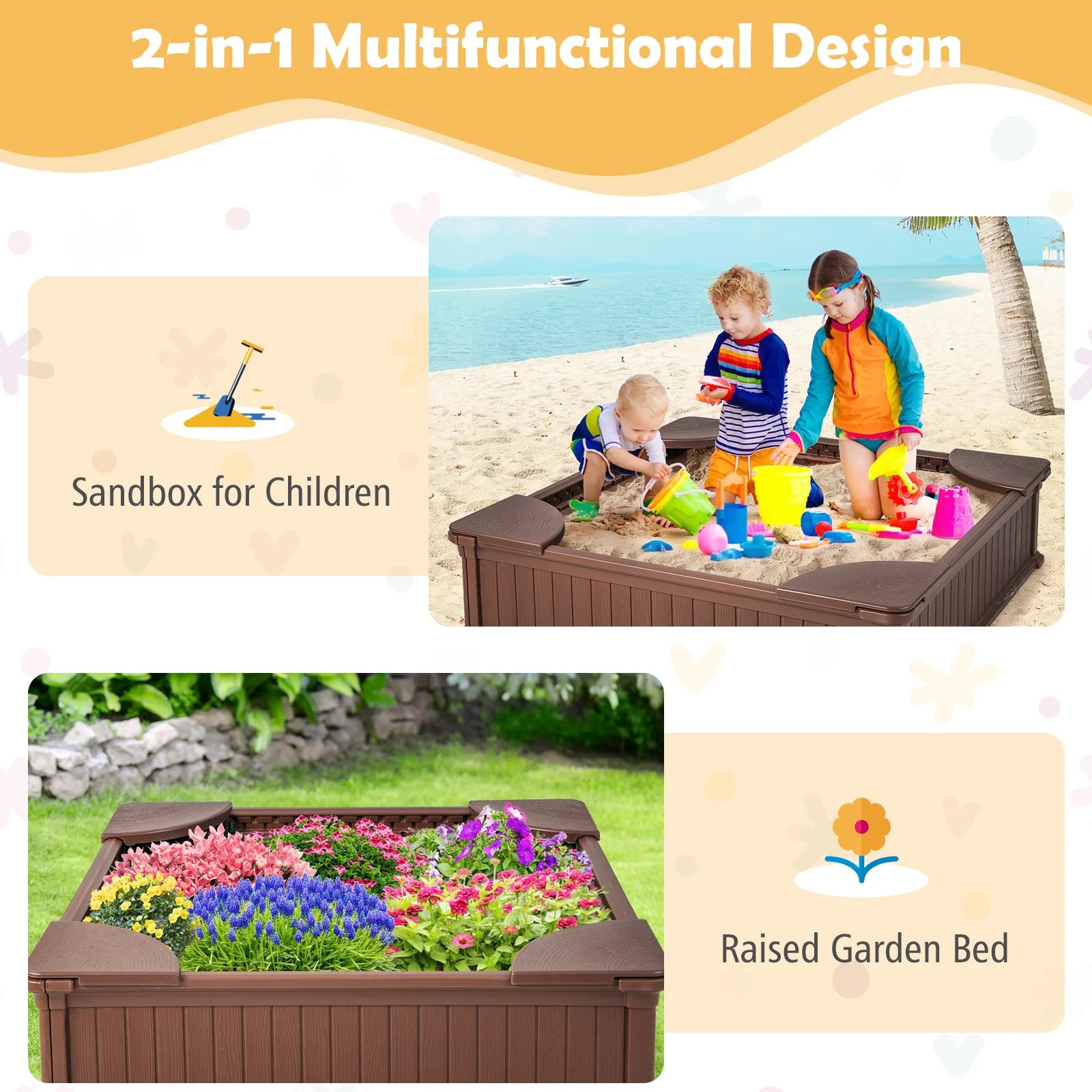 Kids Outdoor Sandbox with Oxford Cover and 4 Corner Seats - Image 6