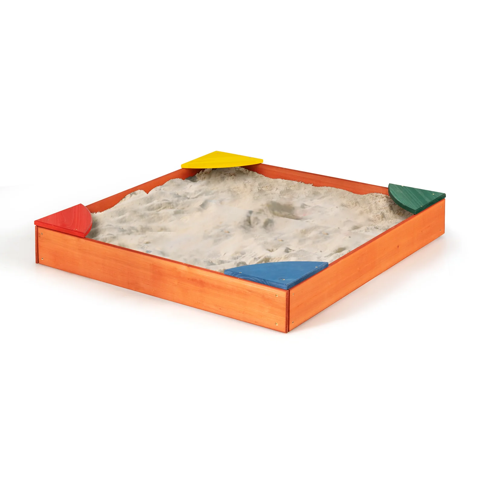 Kids Outdoor Wooden Backyard Sandbox with Built-in Corner Seating - Image 3