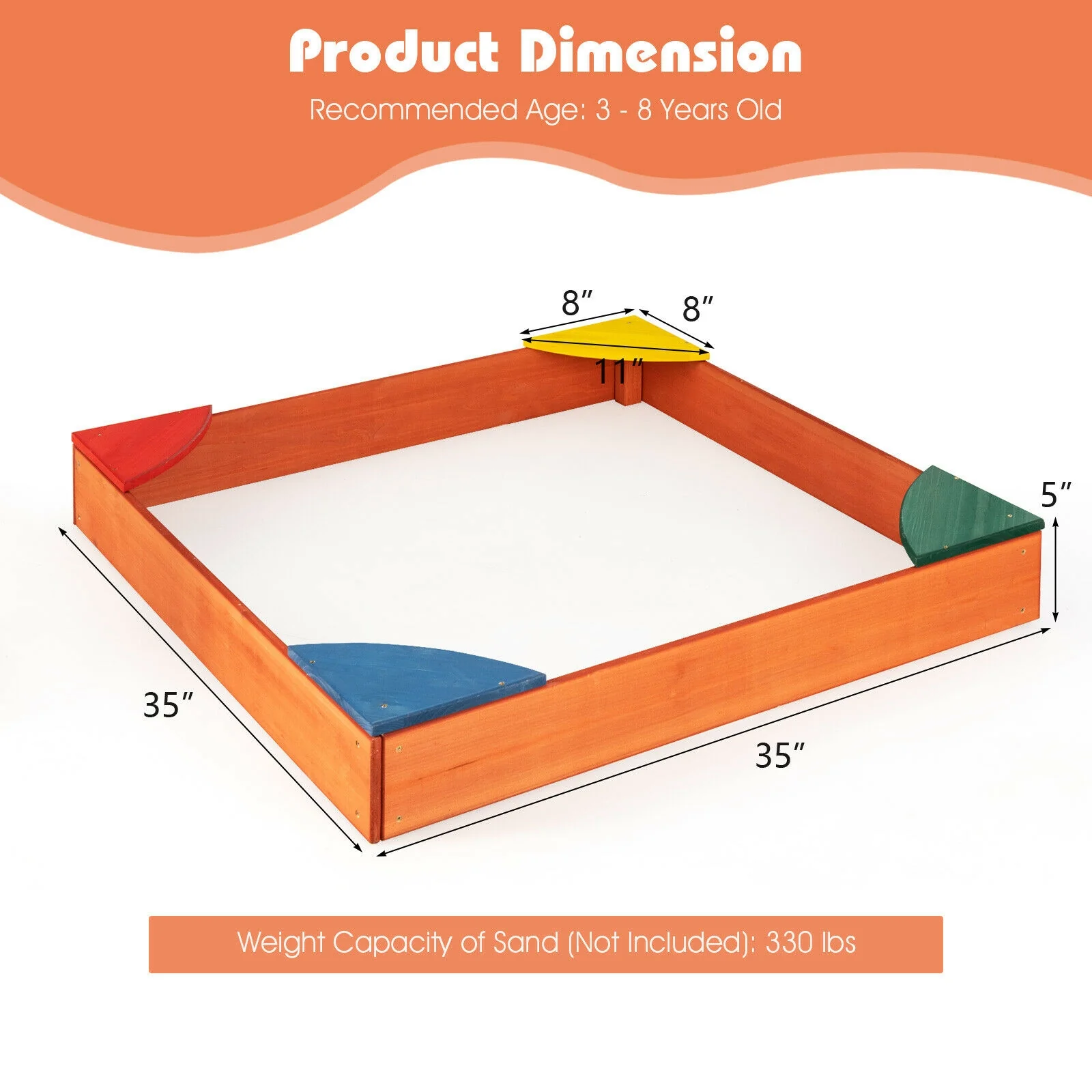 Kids Outdoor Wooden Backyard Sandbox with Built-in Corner Seating - Image 4