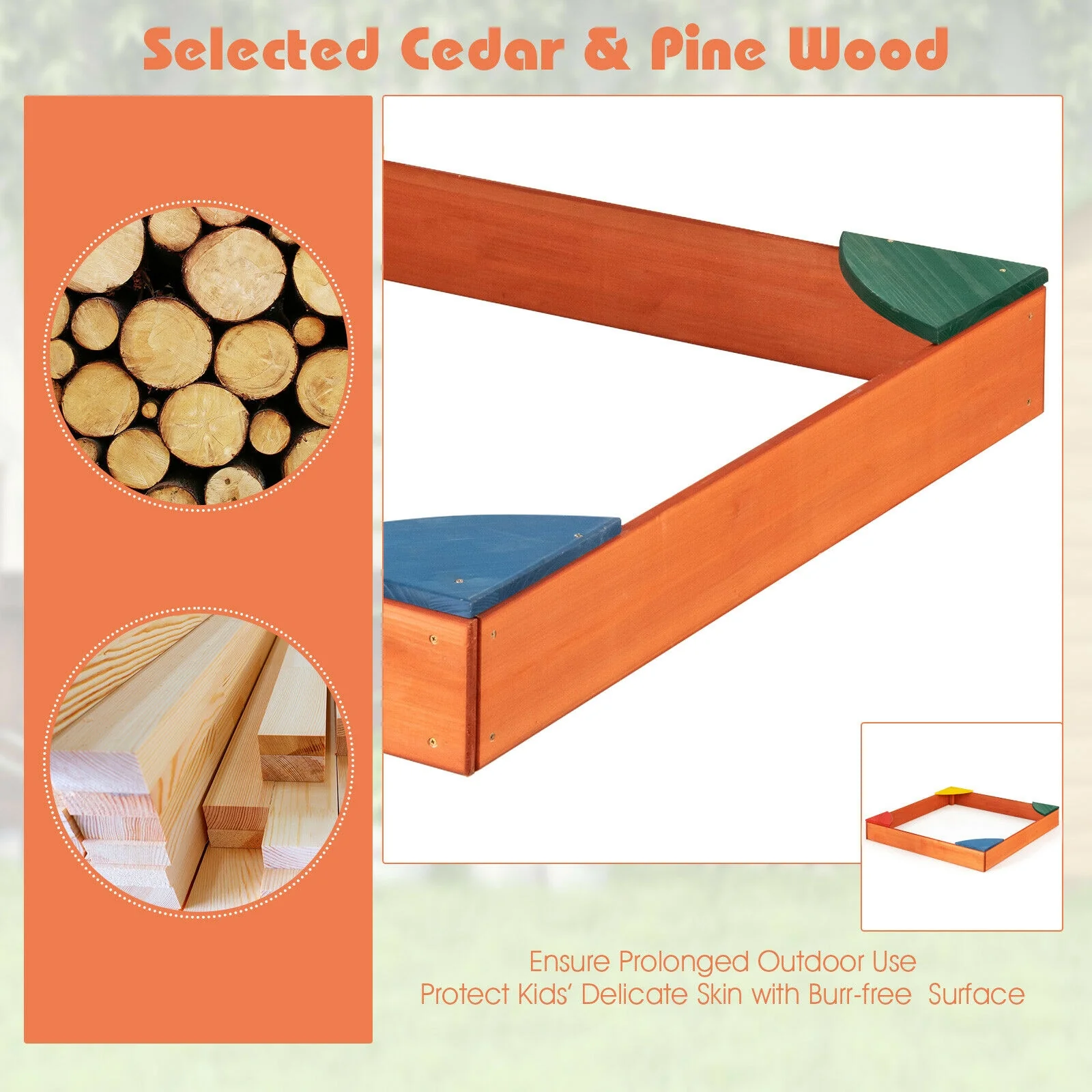 Kids Outdoor Wooden Backyard Sandbox with Built-in Corner Seating - Image 5