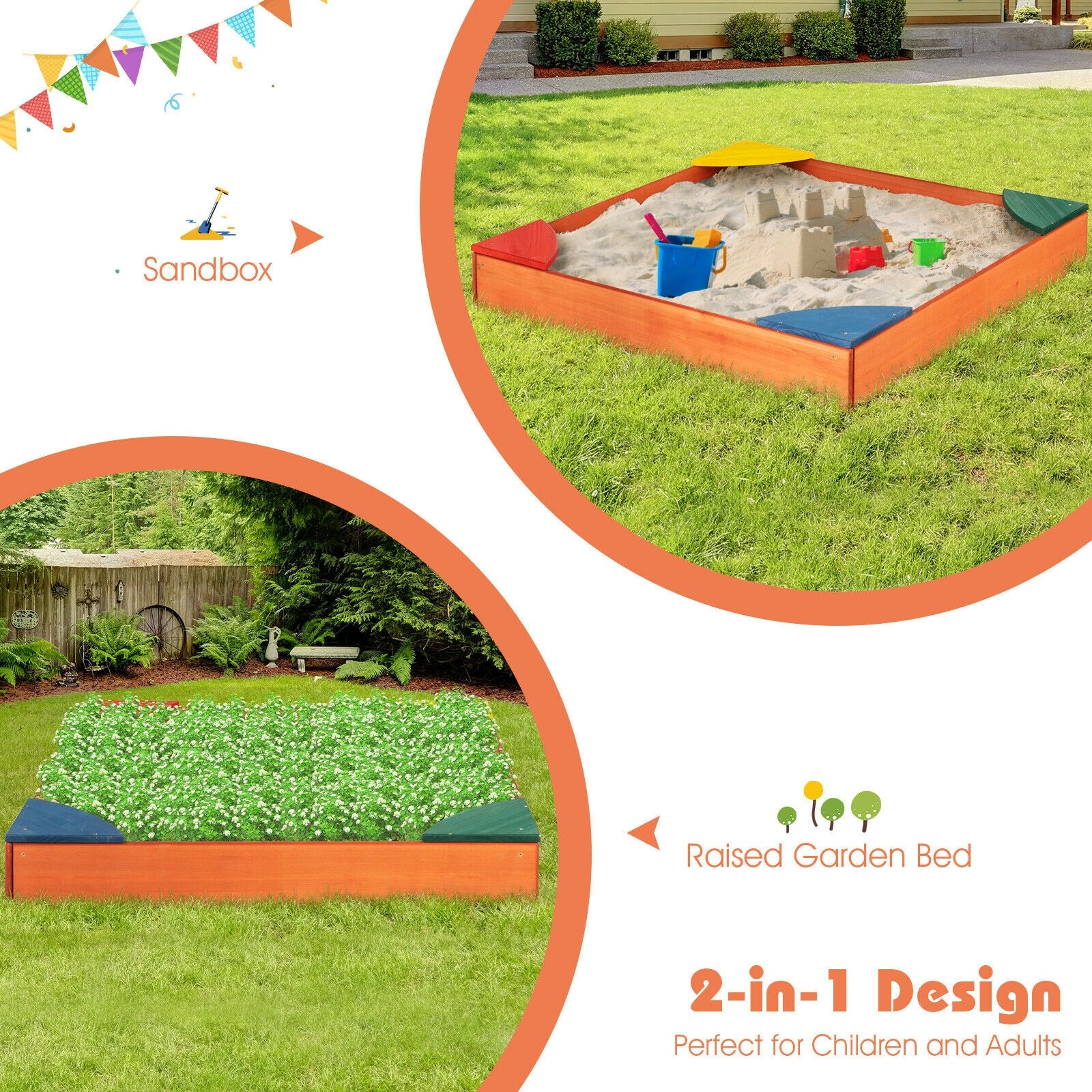 Kids Outdoor Wooden Backyard Sandbox with Built-in Corner Seating - Image 7