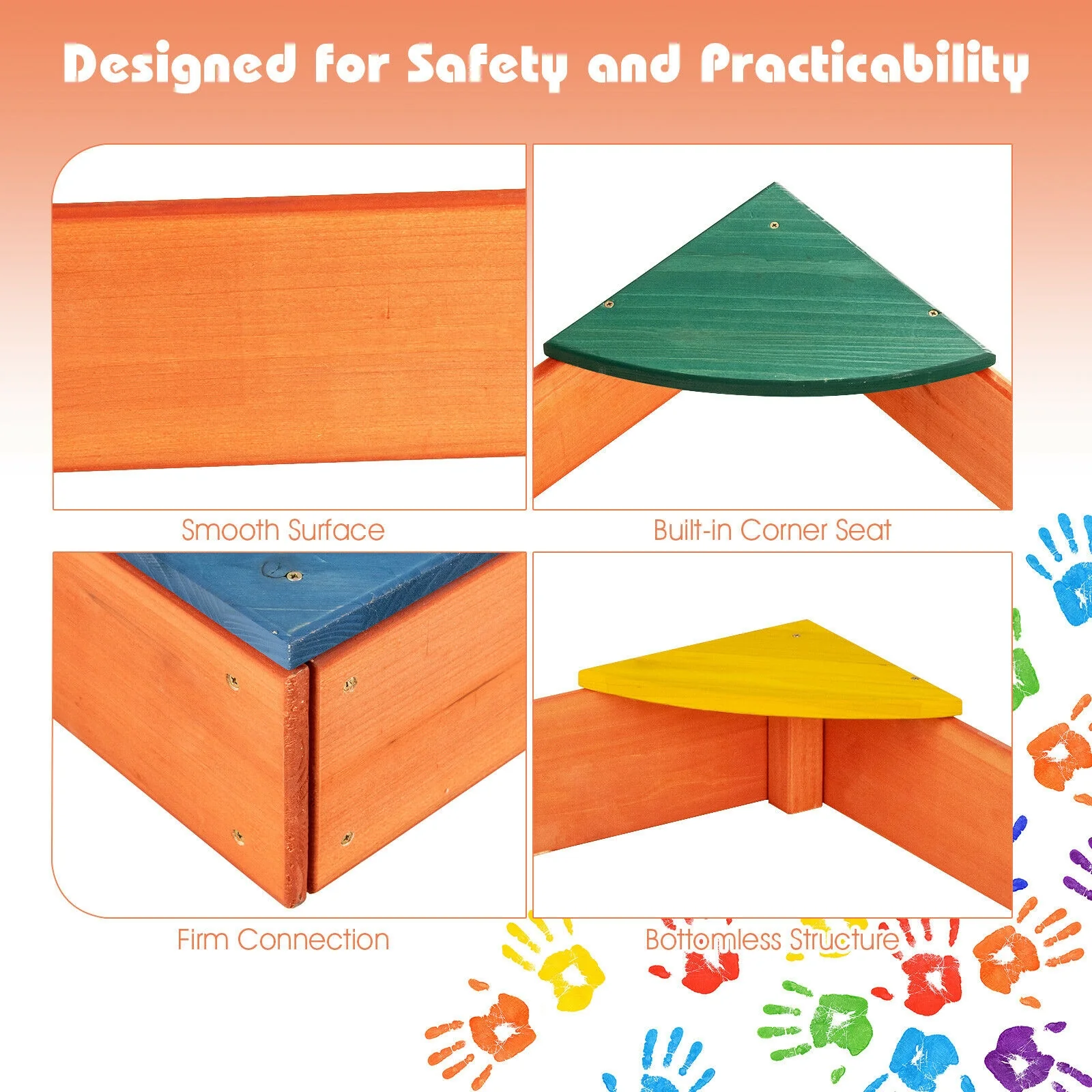 Kids Outdoor Wooden Backyard Sandbox with Built-in Corner Seating - Image 8