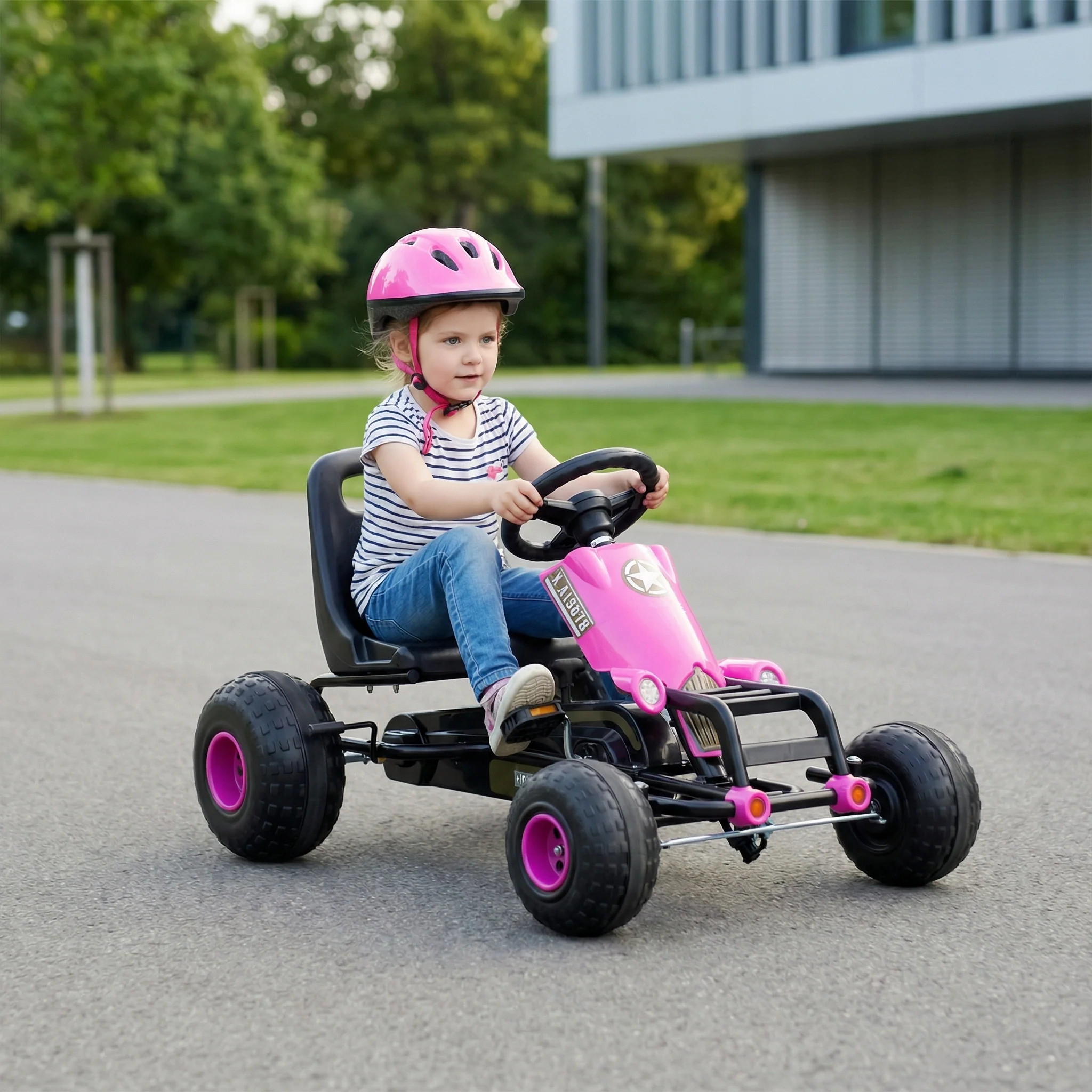 Kids Pedal Go Kart with Steering Wheel and Gear Shifter and Handbrake - Image 4
