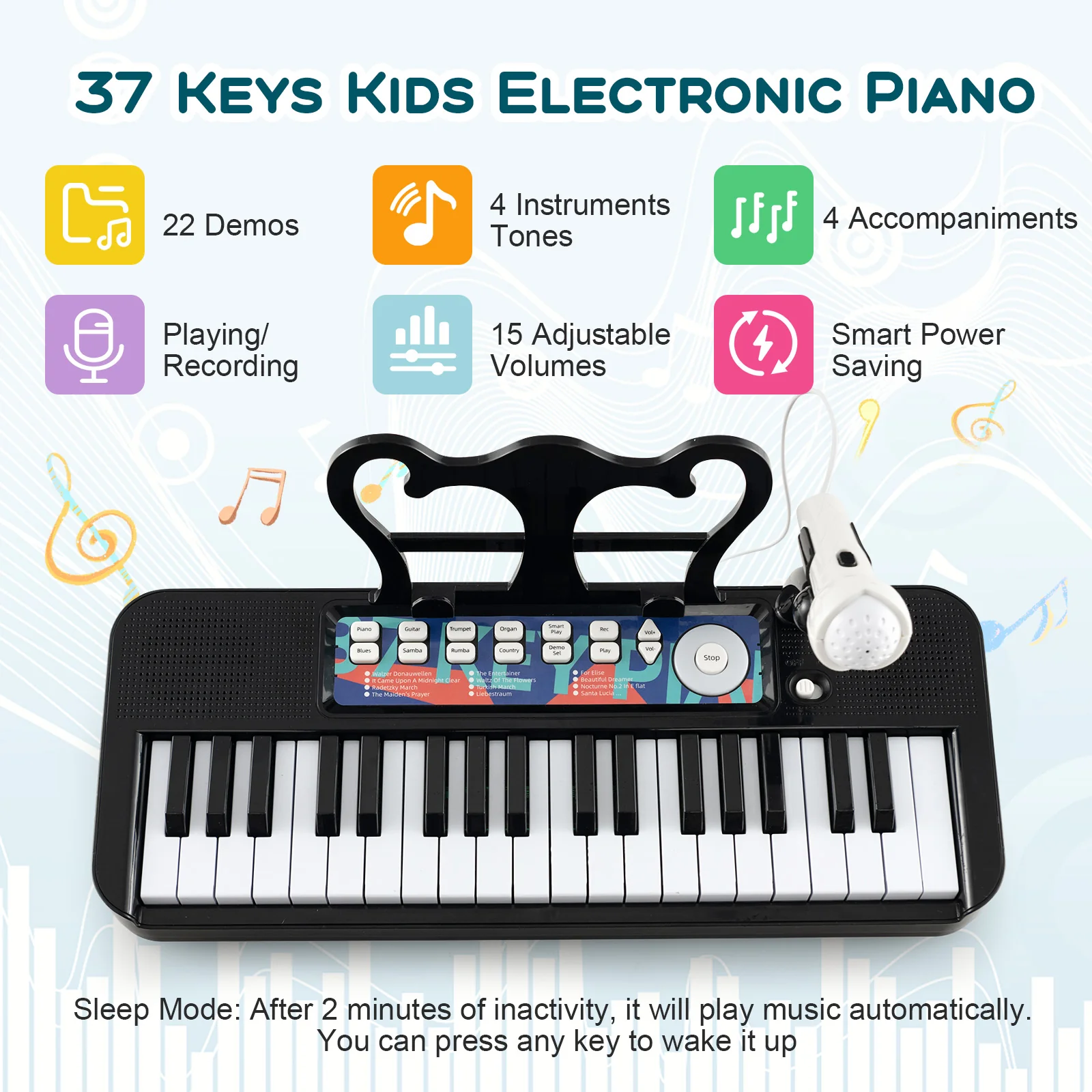 Kids Piano Keyboard 37-Key Kids Toy Keyboard Piano with Microphone for 3+ Kids - Image 16