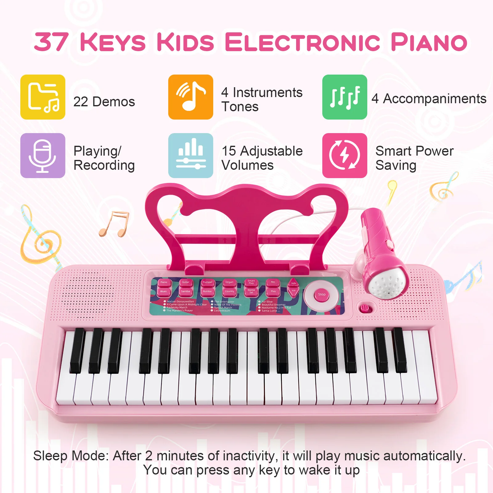 Kids Piano Keyboard 37-Key Kids Toy Keyboard Piano with Microphone for 3+ Kids - Image 24
