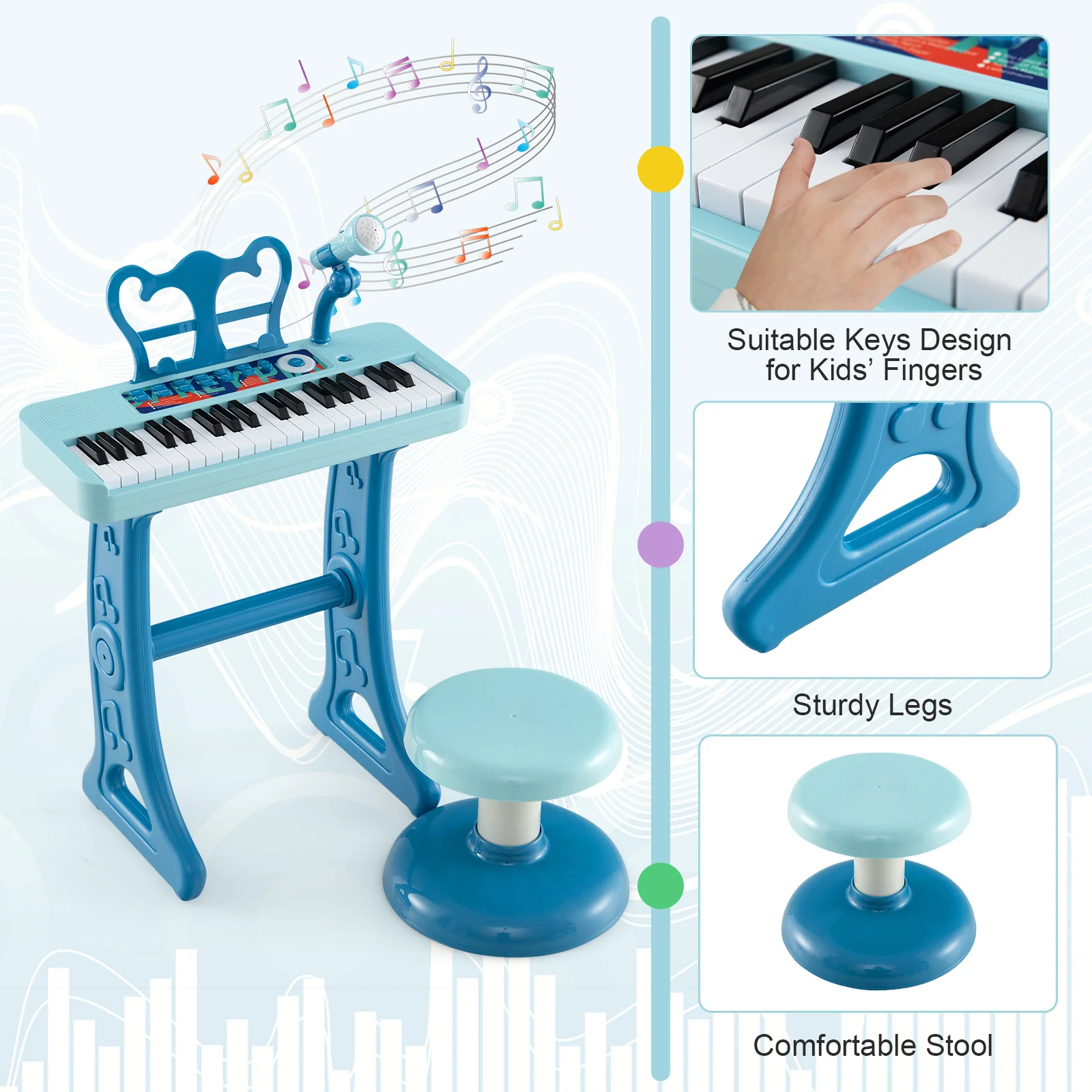 Kids Piano Keyboard 37-Key Kids Toy Keyboard Piano with Microphone for 3+ Kids - Image 6
