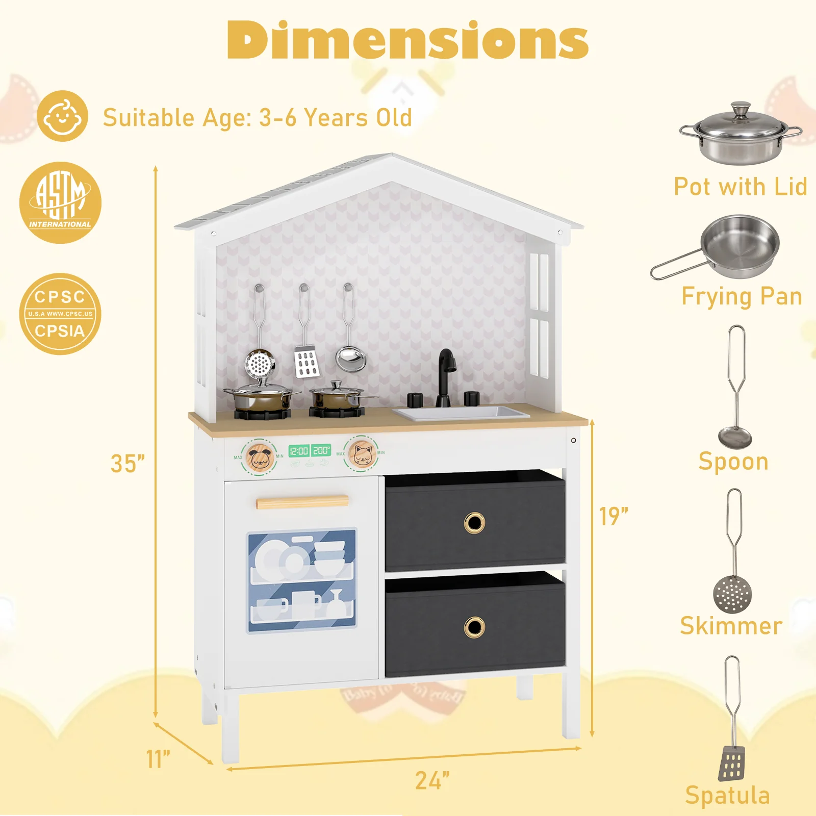 Kids Play Kitchen Children Toy Kitchen Playset with 2 Stoves and Rotation Knobs - Image 13