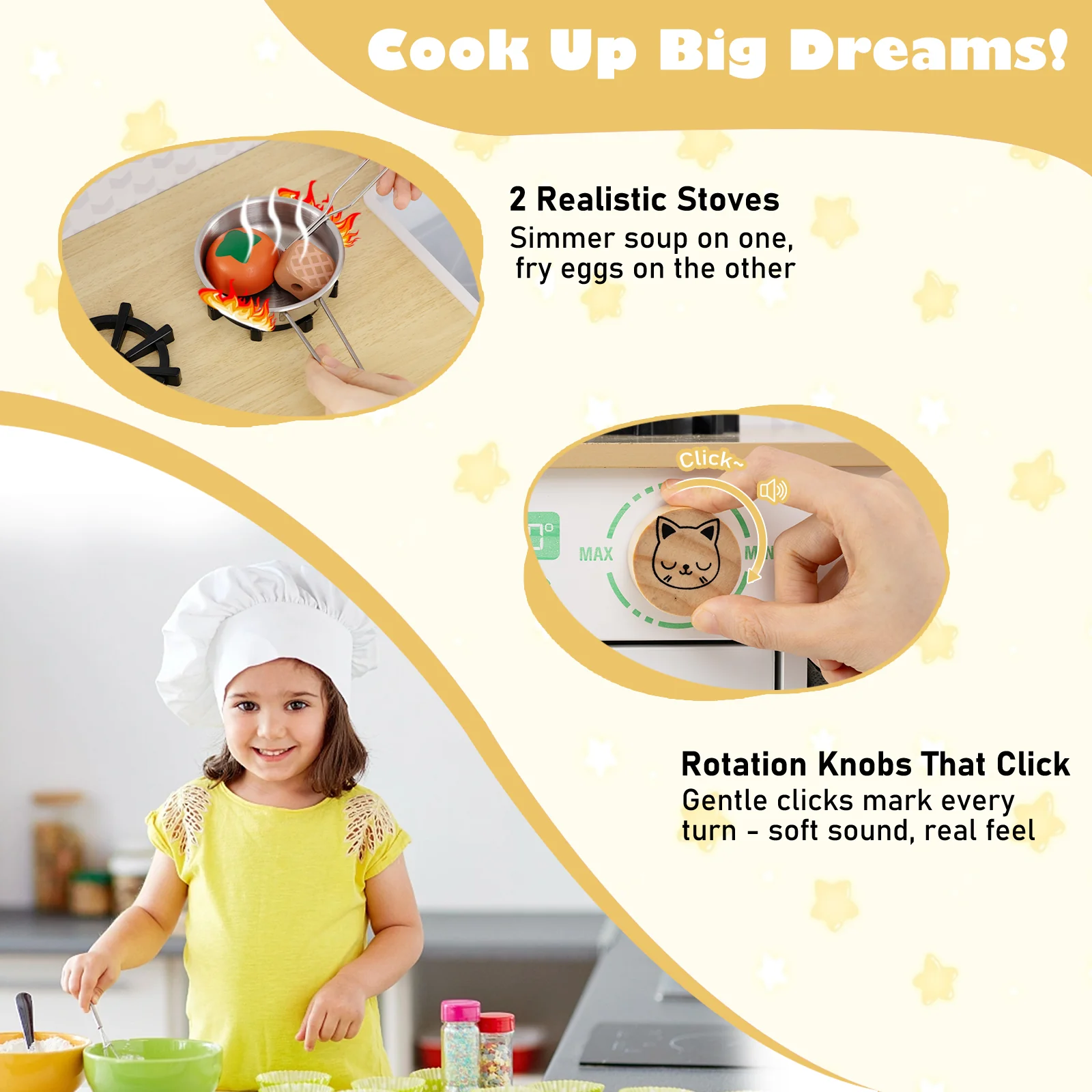 Kids Play Kitchen Children Toy Kitchen Playset with 2 Stoves and Rotation Knobs - Image 14