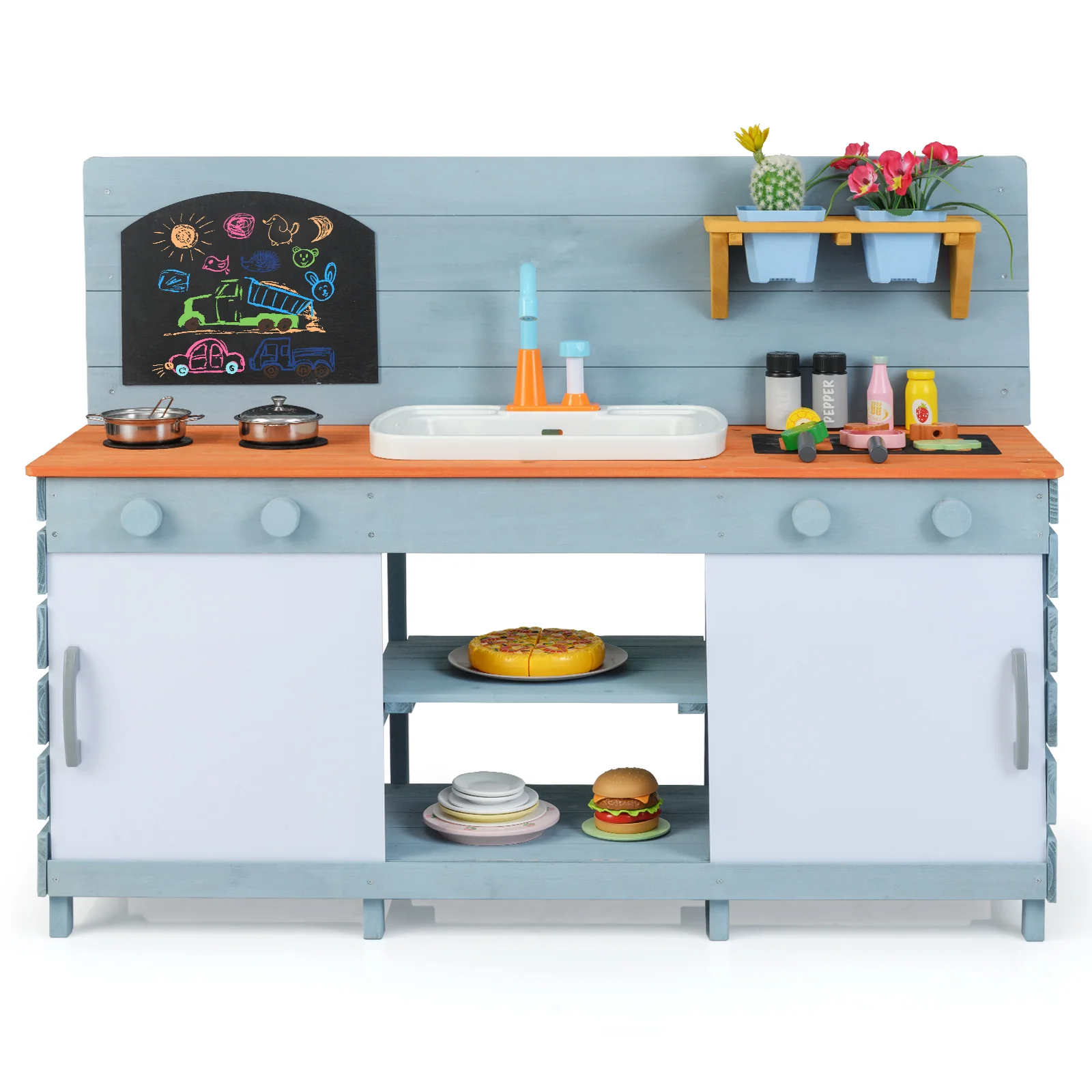 Kids Play Kitchen Set with Stoves for Boys Girls Aged 3-8-Blue - Image 4