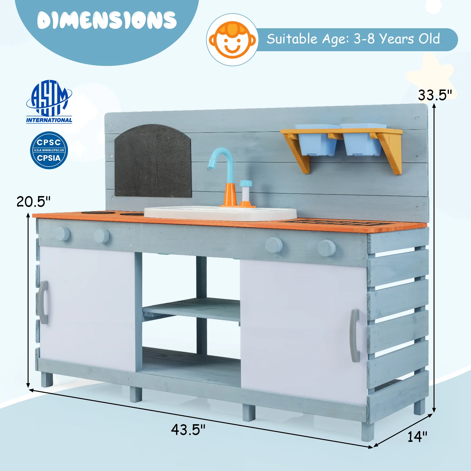 Kids Play Kitchen Set with Stoves for Boys Girls Aged 3-8-Blue - Image 5