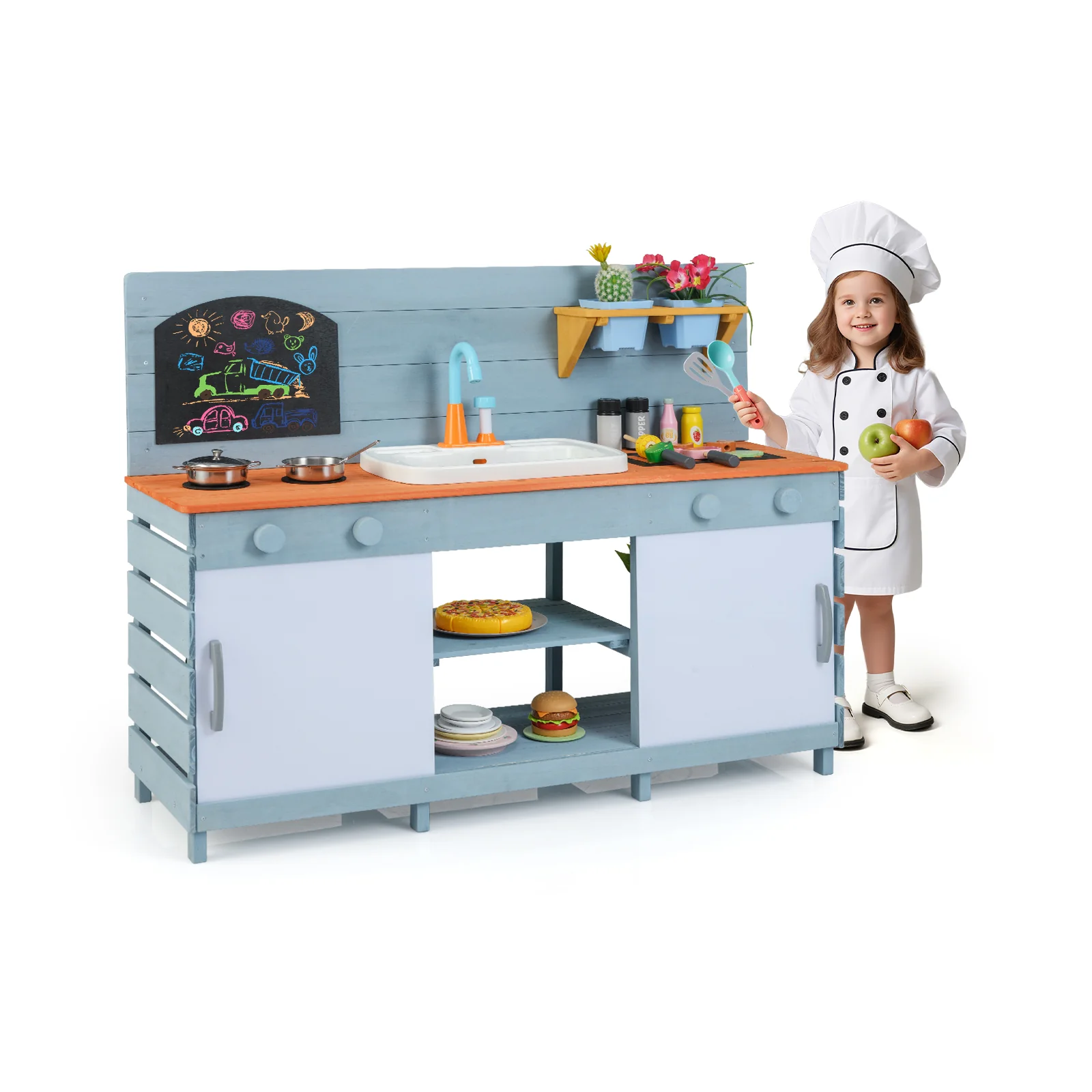 Kids Play Kitchen Set with Stoves for Boys Girls Aged 3-8-Blue - Image 6