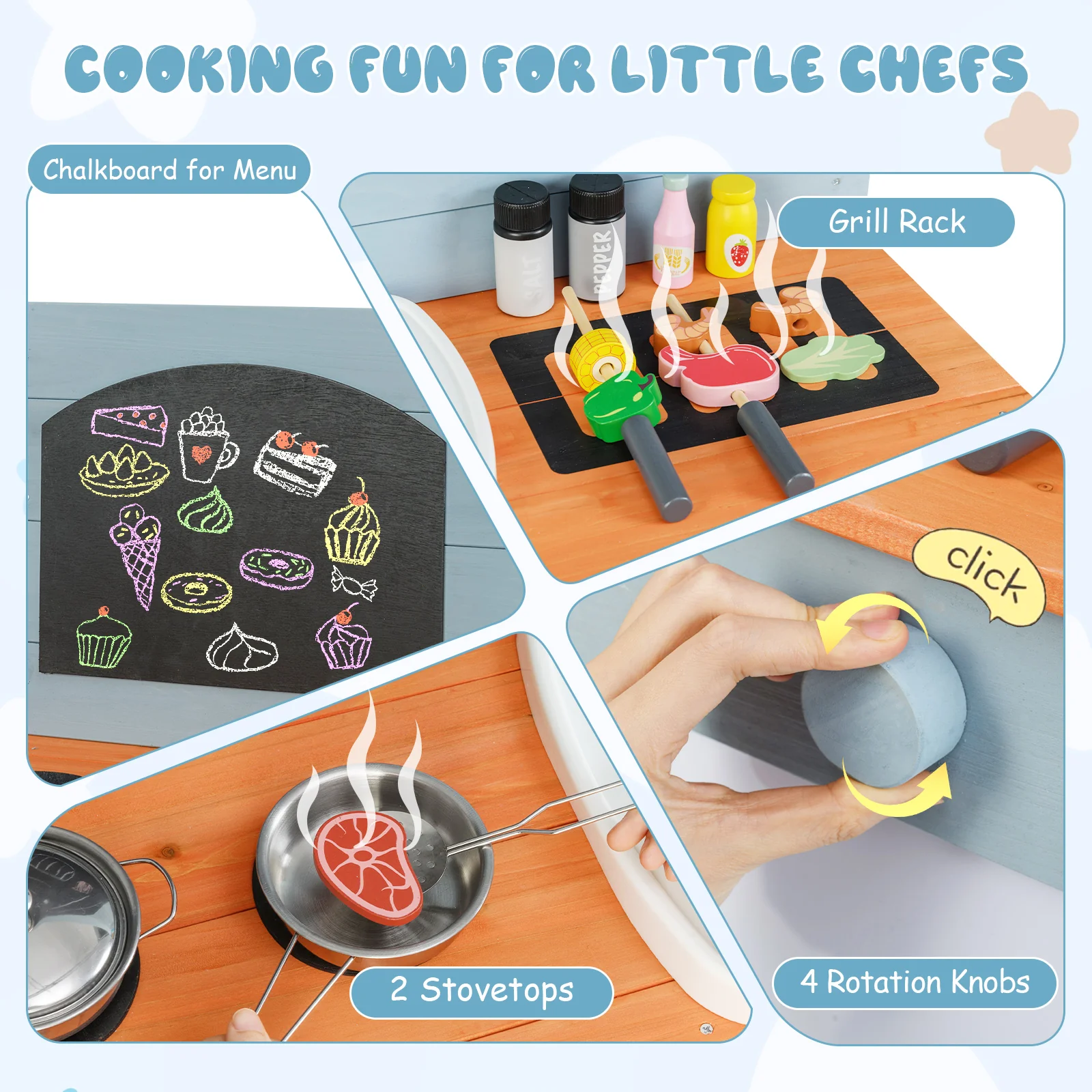 Kids Play Kitchen Set with Stoves for Boys Girls Aged 3-8-Blue - Image 8