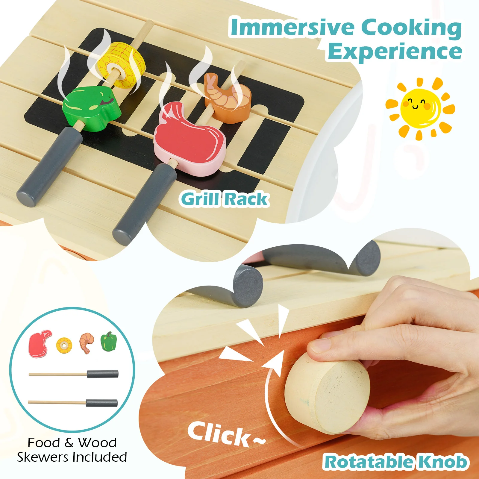 Kids Play Kitchen Set  Wooden Kitchen Playset Chef Pretend Mud Kitchen-Blue - Image 6