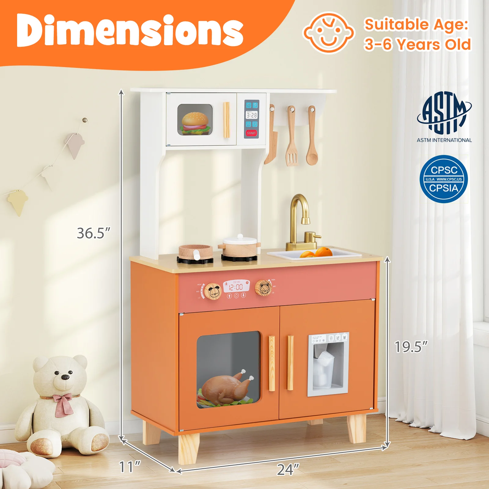 Kids Play Kitchen with Microwave and Rotation Knobs for Girls Boys Aged 3-6 - Image 11